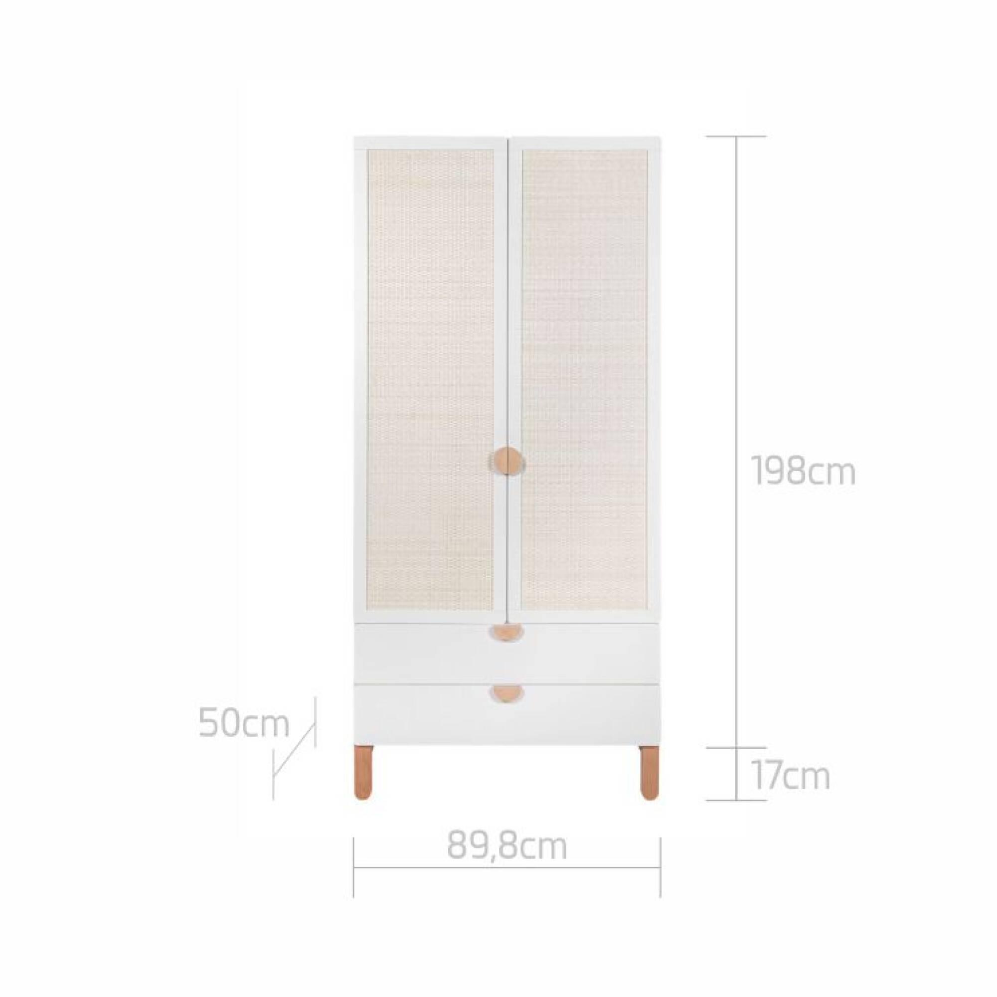 Dulap 2 usi, 2 sertare, MDF/lemn de fag, stil Scandinav, Ratan, 200x90 cm