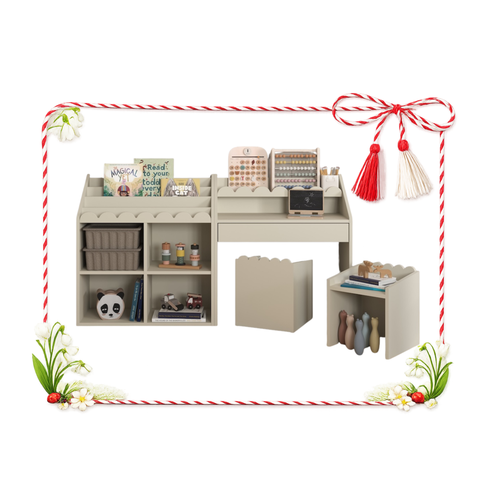 Set BOOK NOOK LATTE biblioteca cu birou + 2 scaunele GRATIS 