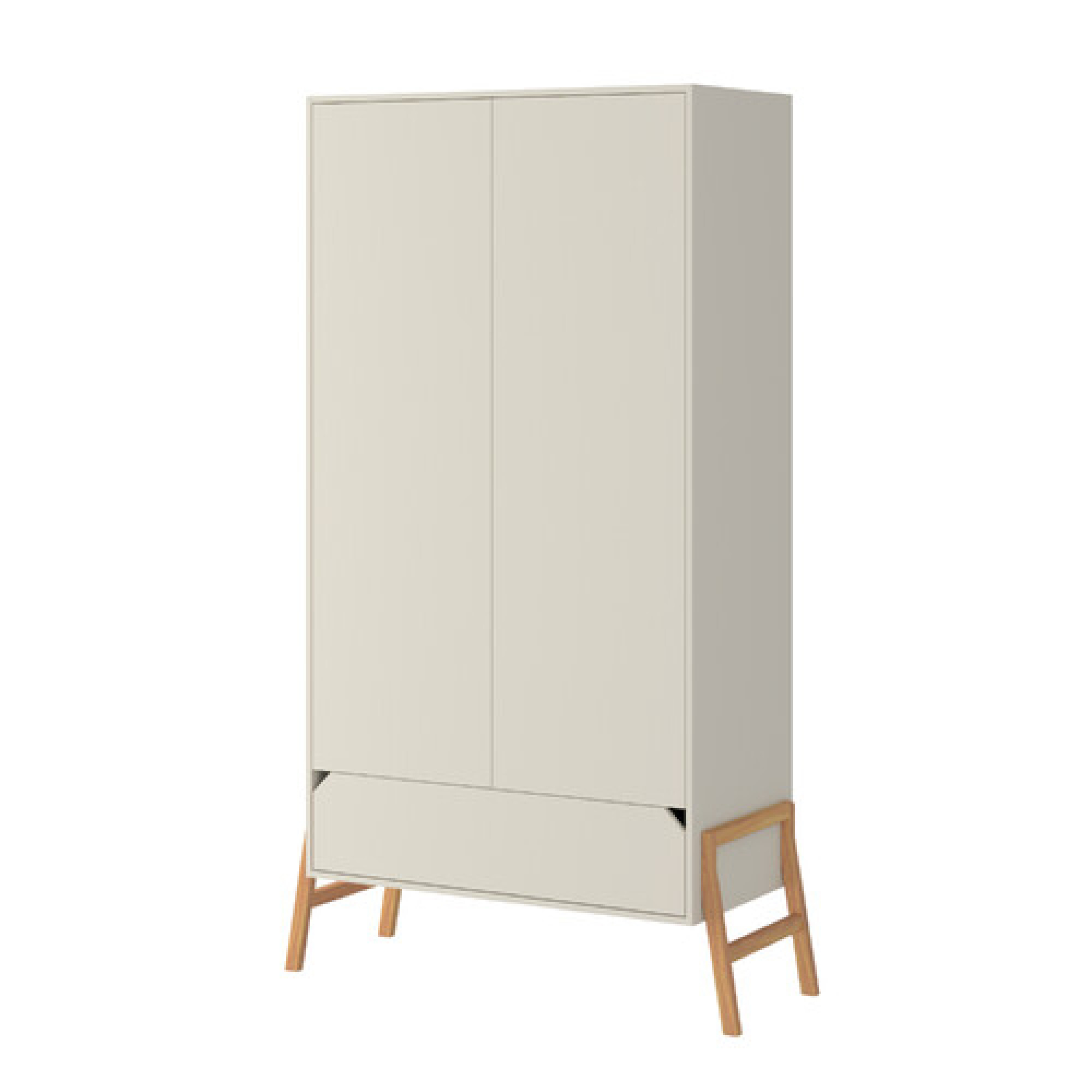 Dulap 2 usi, 1 sertar, PAL, picioare lemn de stejar, Latte, stil scandinav, 200x100 cm, colectia LOTTA