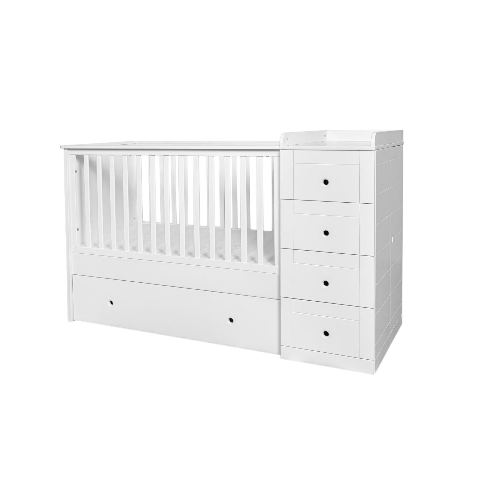 Patut bebe cu sertar, Paso Doble, comoda cu dulap si masa de infasat, alb, 120 x 60 cm