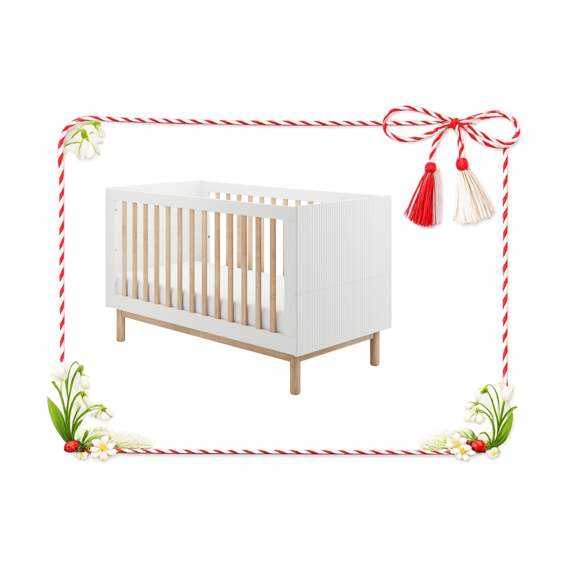 Patut copii 70x140 din lemn masiv / MDF, reglabil pe inaltime, colectia Miloo, alb