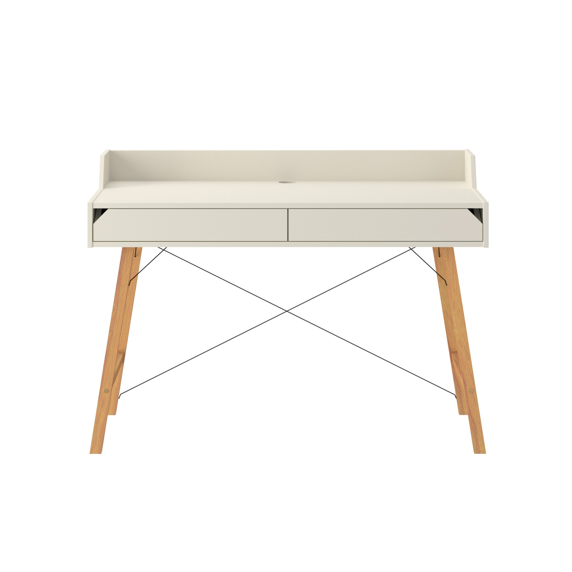 Birou LOTTA Latte, 2 sertare, blat 120x60 cm, picioare lemn de stejar, stil scandinav,