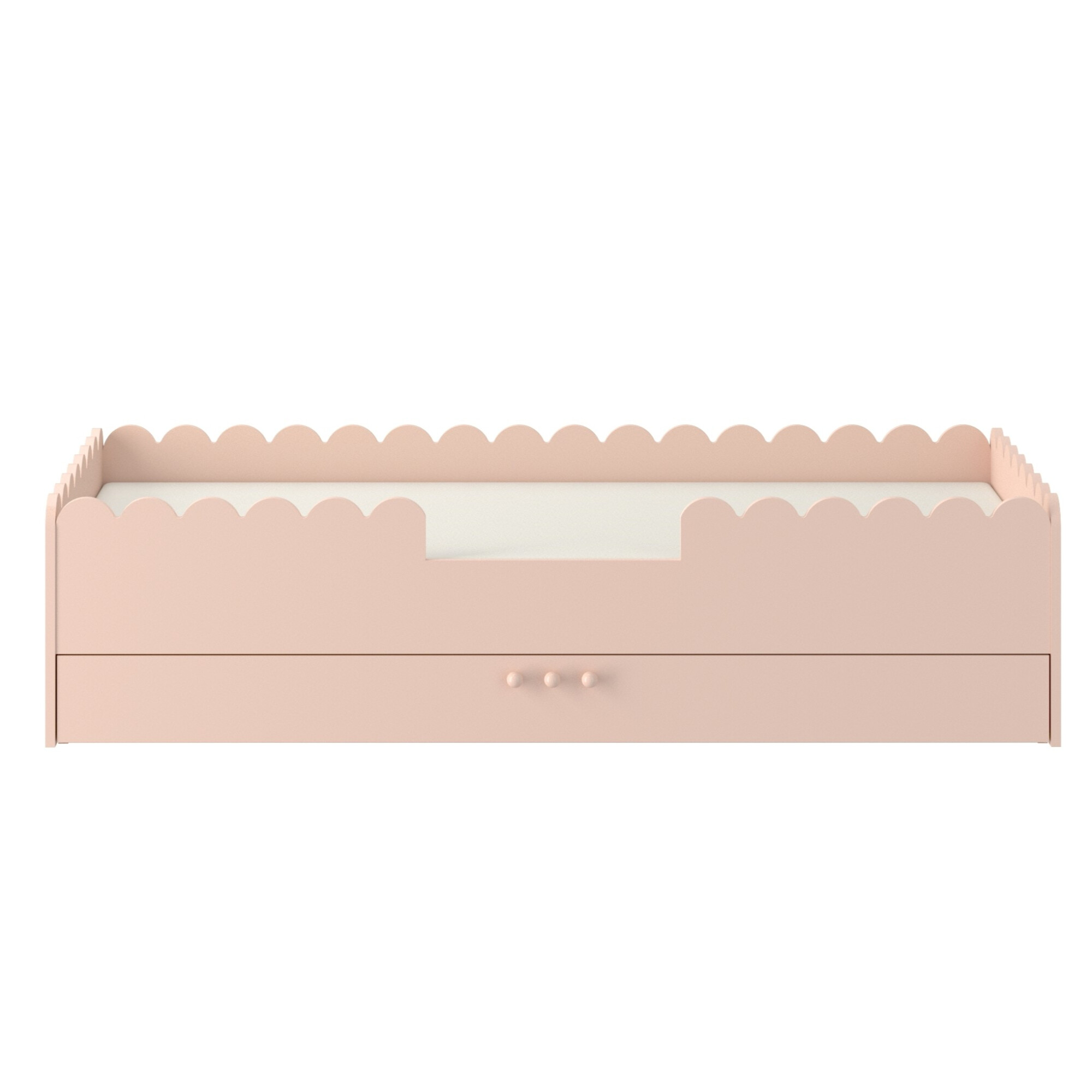 Pat Montessori 80x160, SUNSET, MDF si lemn masiv, cu bariere de protectie si sertar colectia Book Nook