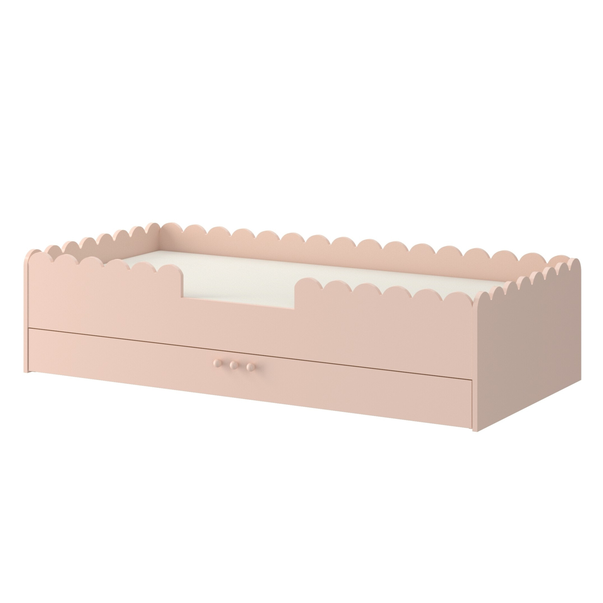 Pat Montessori 80x160, SUNSET, MDF si lemn masiv, cu bariere de protectie si sertar colectia Book Nook