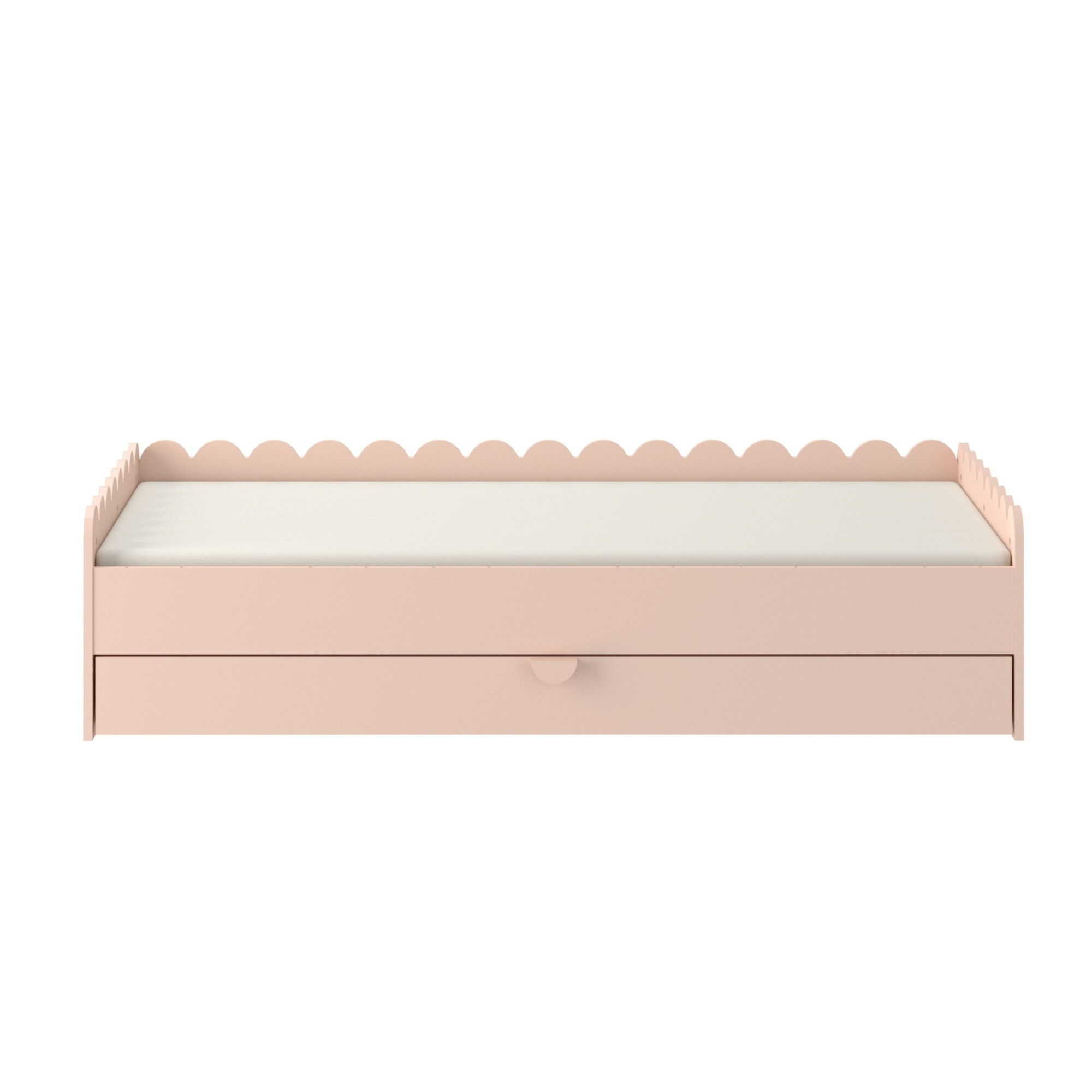 Pat Montessori 80x160, SUNSET, MDF si lemn masiv, cu bariere de protectie si sertar colectia Book Nook