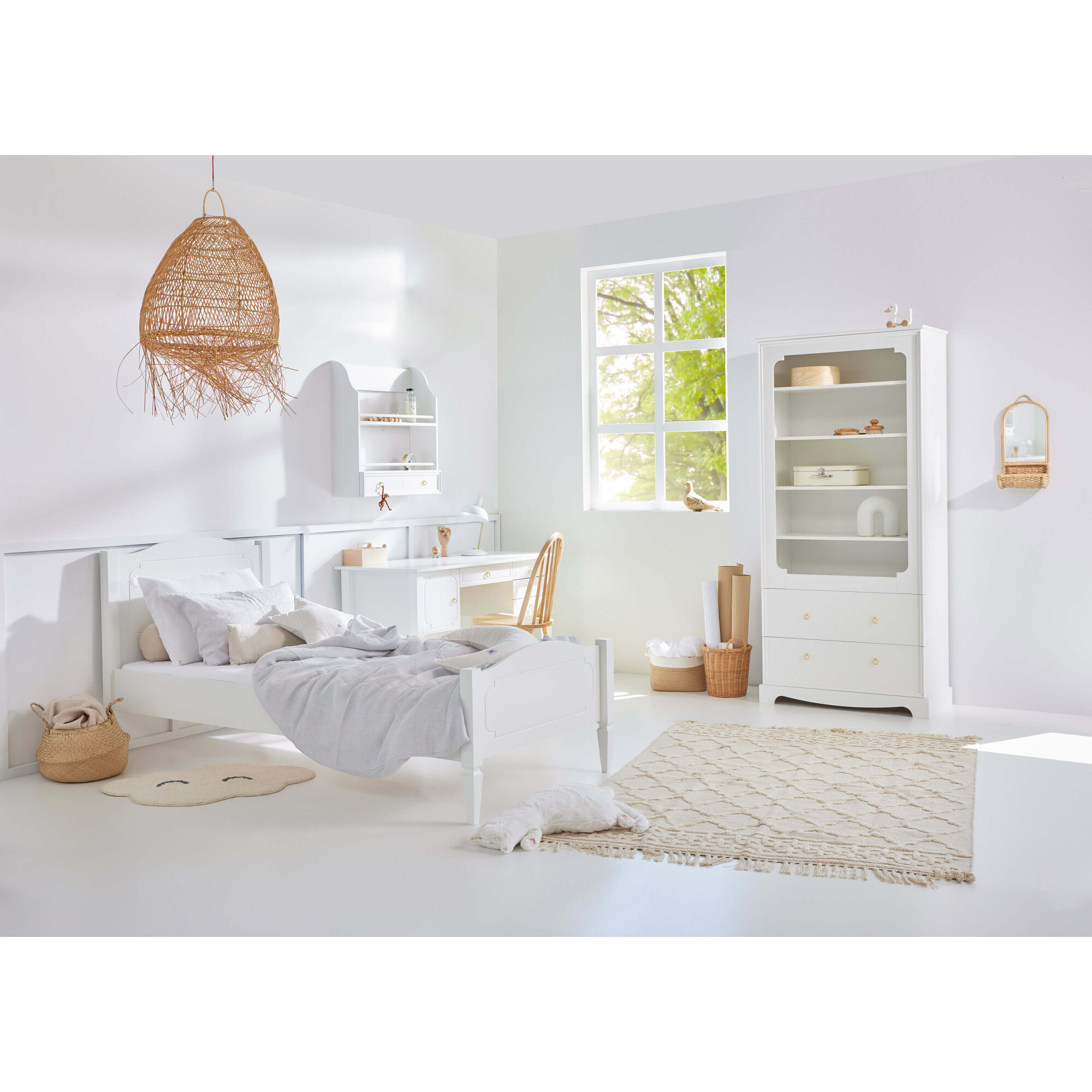 Biblioteca 5 rafturi, 2 sertare, MDF, ALB, stil clasic-romantic, 90x195 cm, colectia Royal
