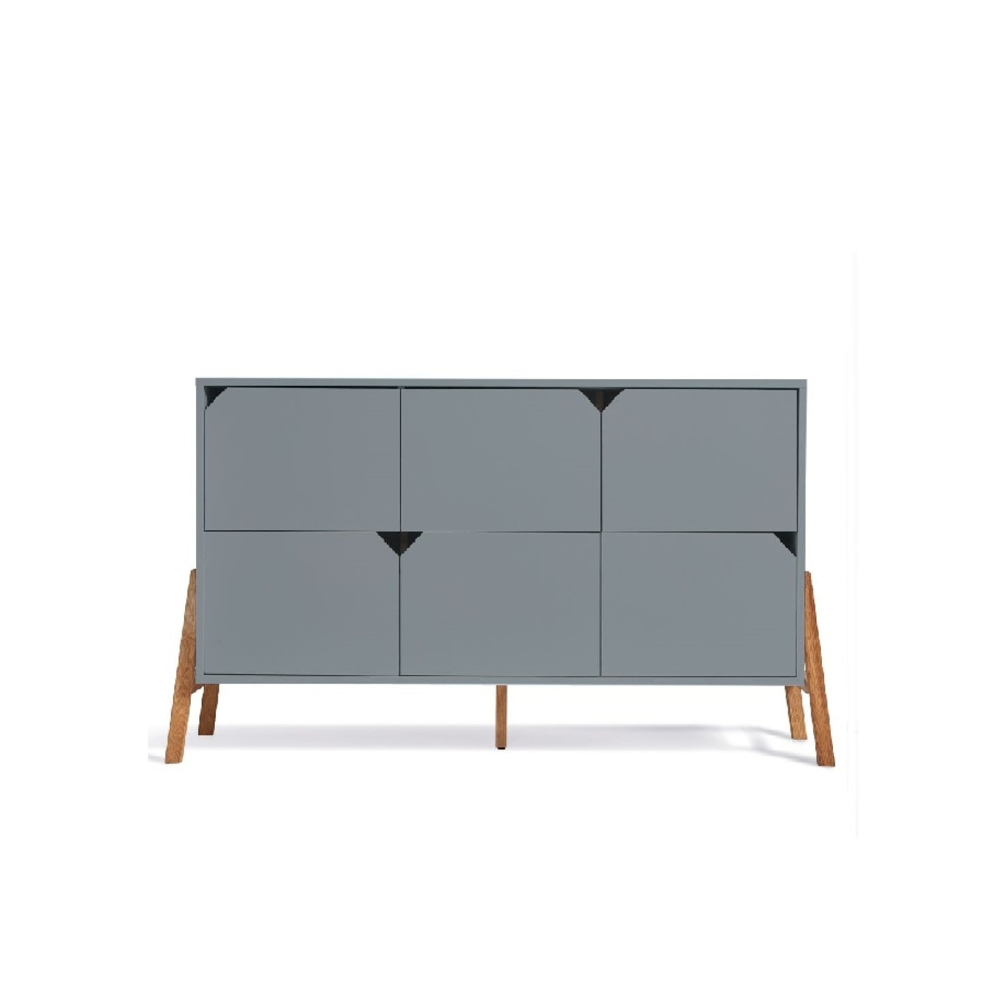 Comoda 6 sertare, PAL cu picioare din lemn de stejar, Gri, stil scandinav, colectia LOTTA