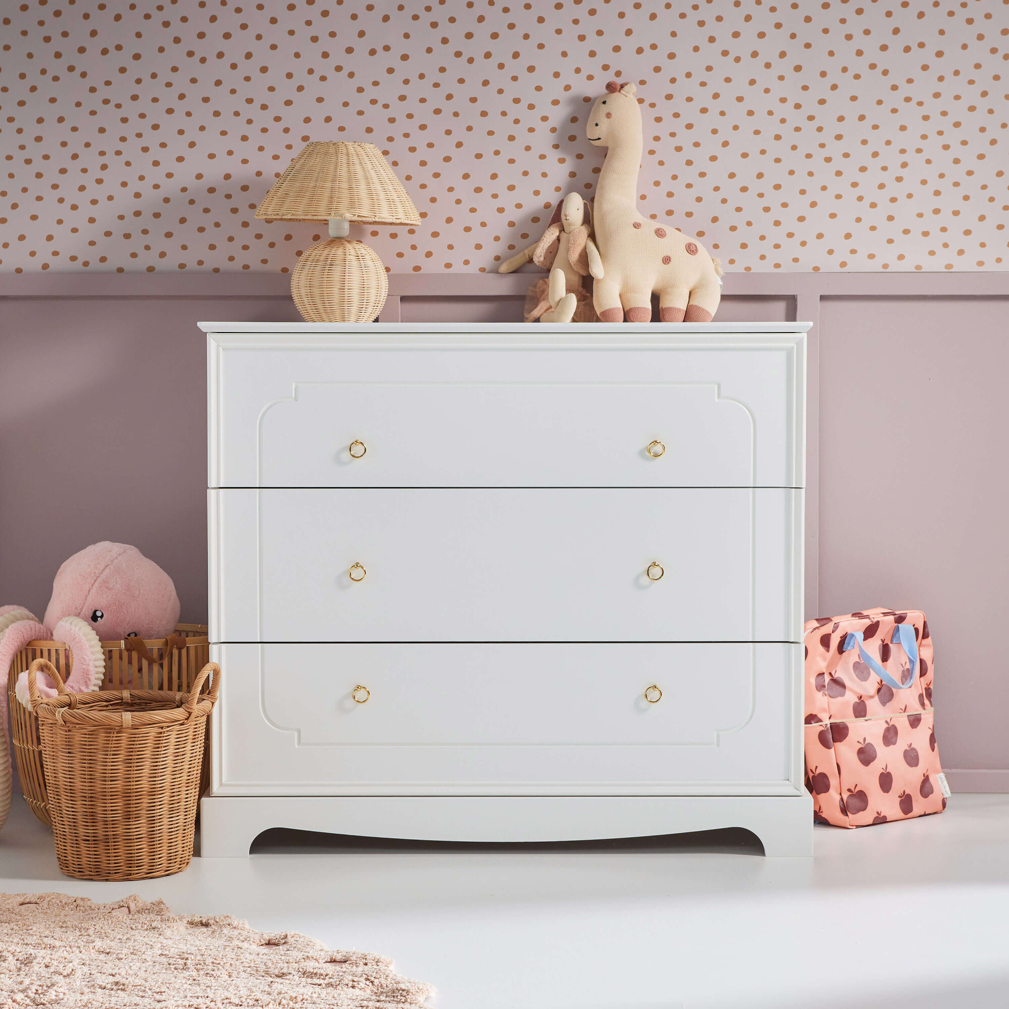 Comoda 3 sertare, MDF, ALB, stil clasic-romantic, colectia Royal