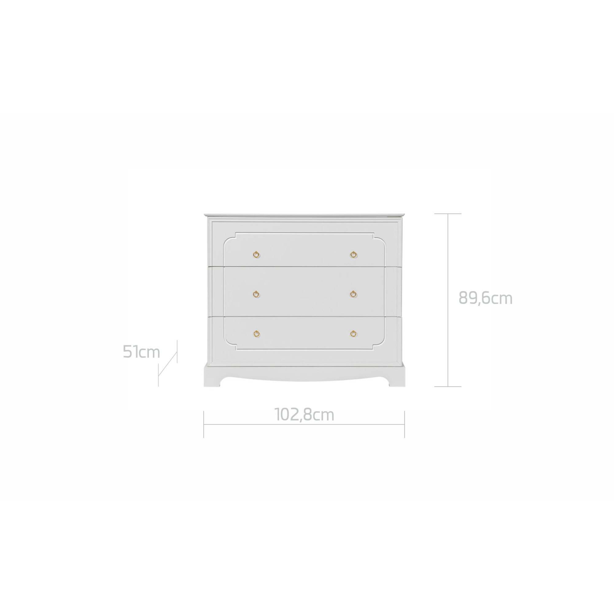 Comoda 3 sertare, MDF, ALB, stil clasic-romantic, colectia Royal