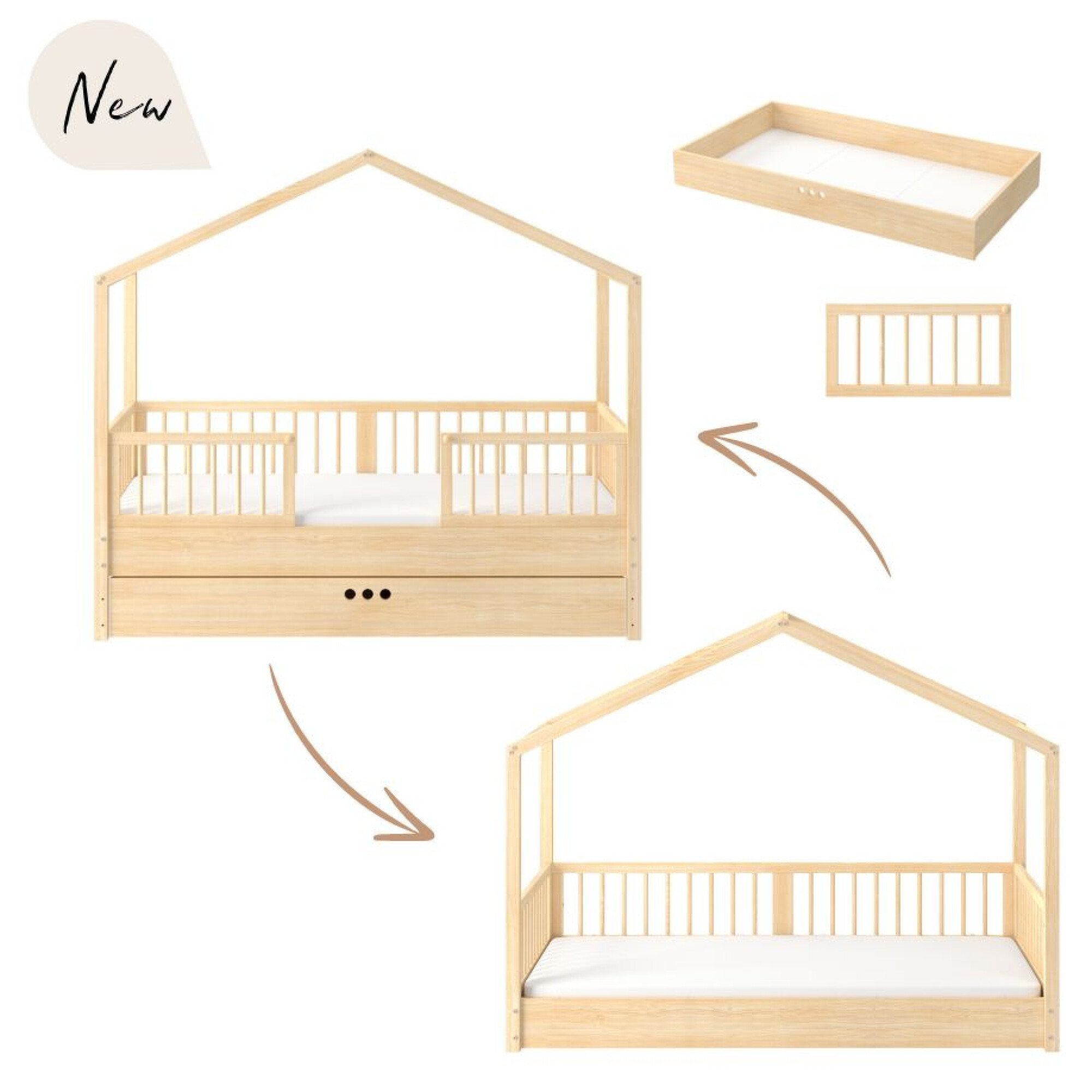 Dream Nest, patut montessori tip casuta, lemn de pin, 80x160