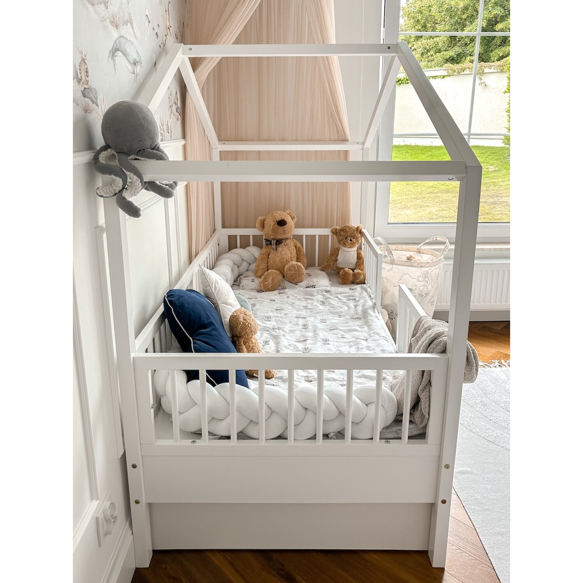 Dream Nest, patut montessori tip casuta, alb, 80x160
