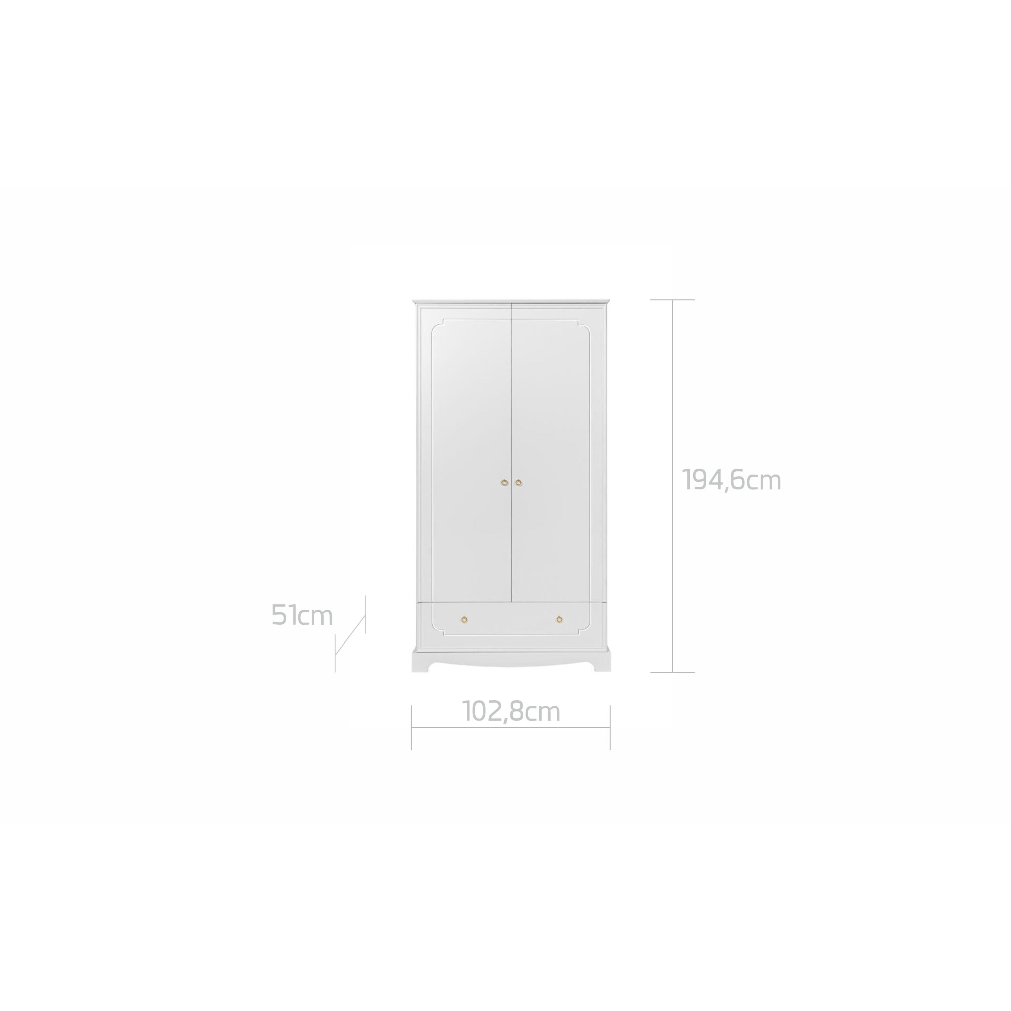 Dulap 2 usi, 1 sertar, MDF, ALB, stil clasic-romantic, colectia Royal, 190x100 cm
