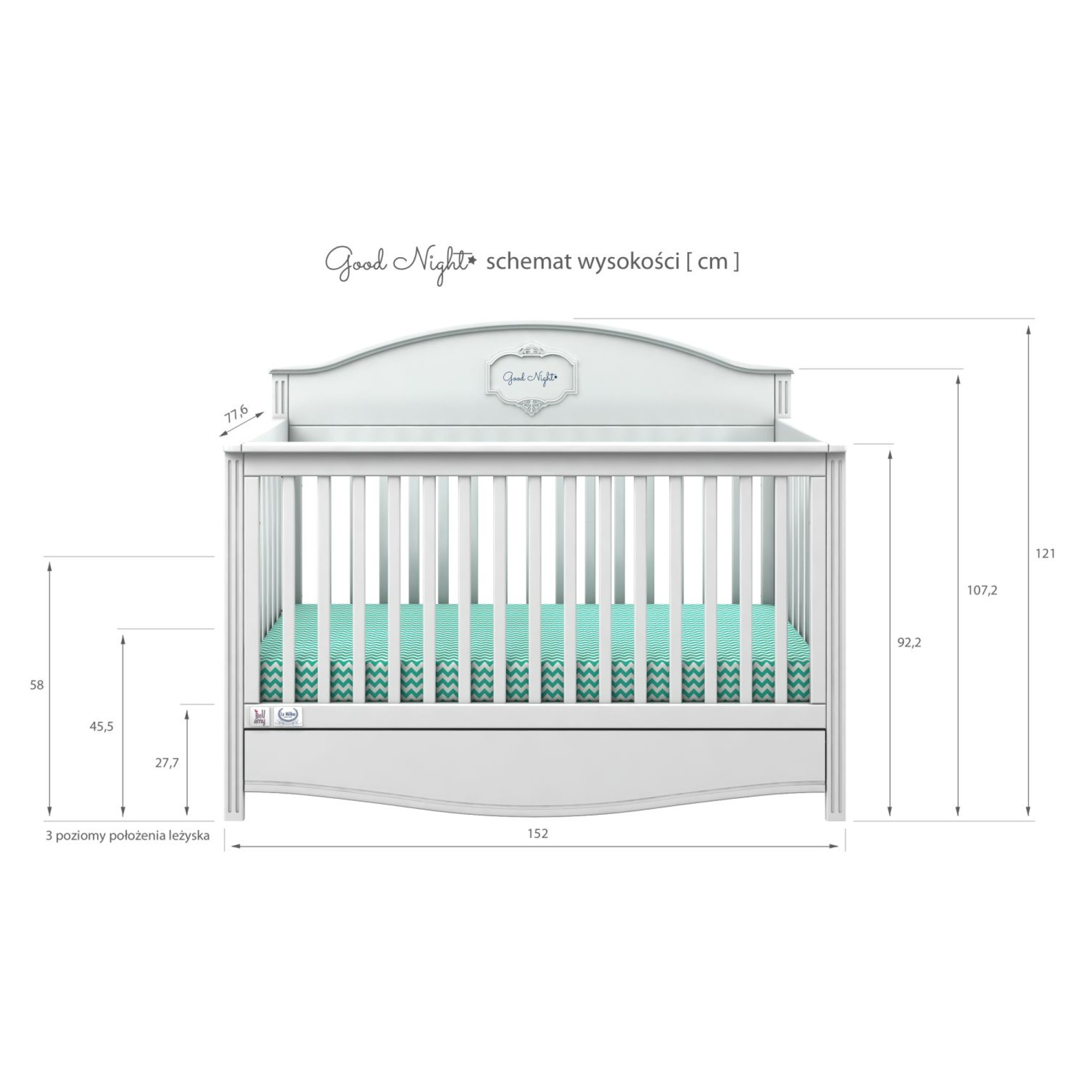 Patut bebe cu sertar, Good Night, lemn/MDF Pure, 140 x 70 cm