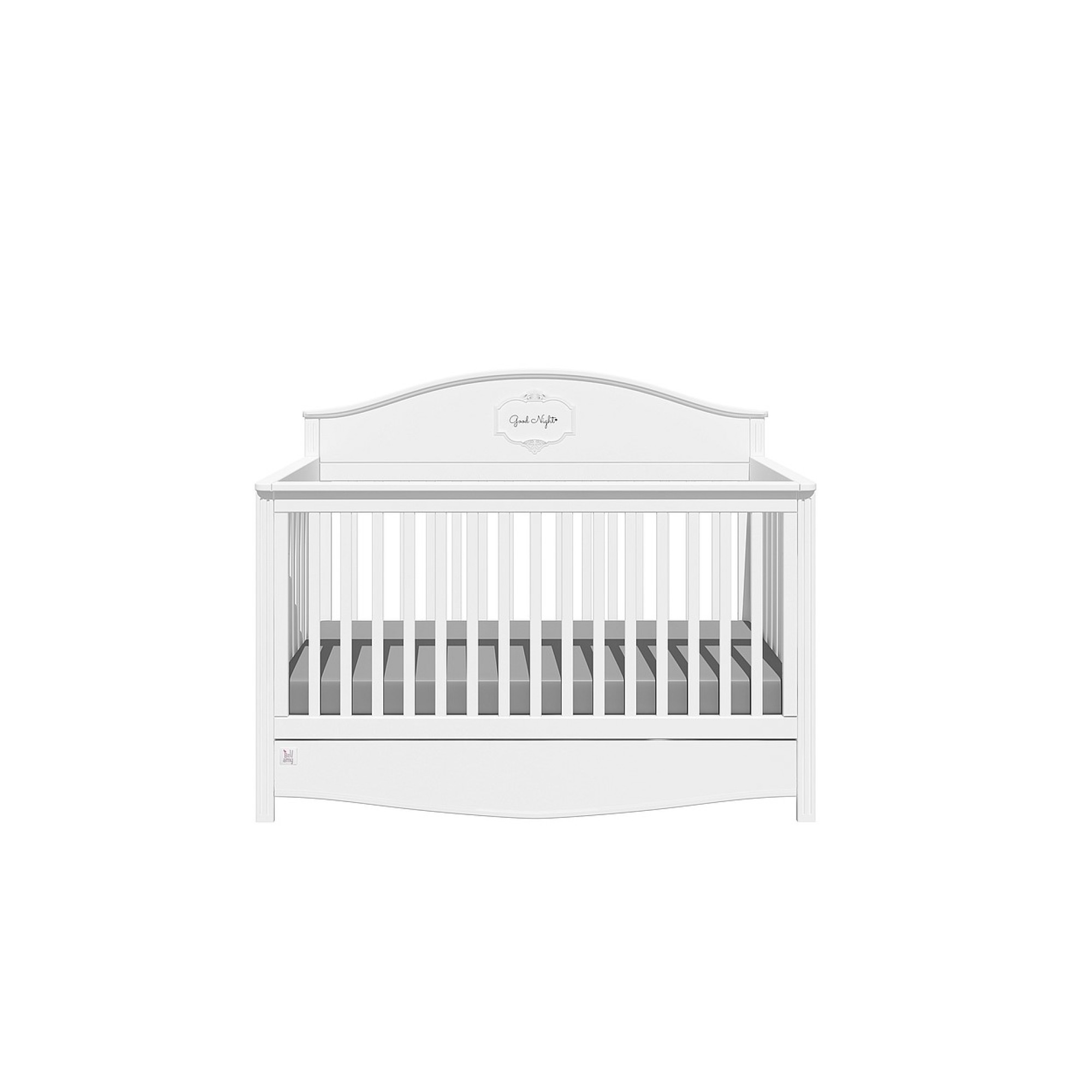 Patut bebe cu sertar, Lemn/MDF Alb, stil clasic-romantic, 140 x 70 cm, colectia GOOD NIGHT