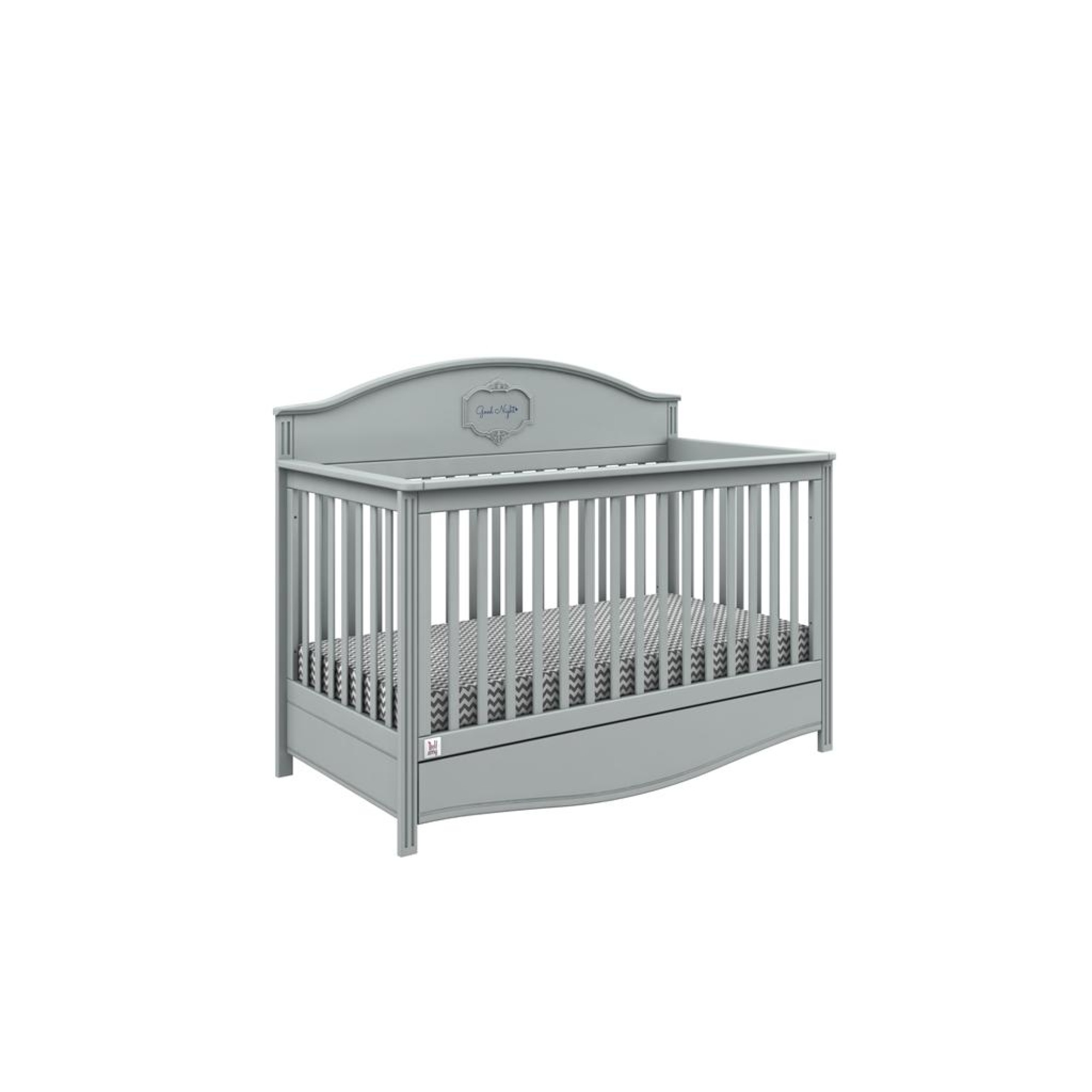 Patut bebe cu sertar, Good Night, lemn/MDF gri, 140 x 70 cm