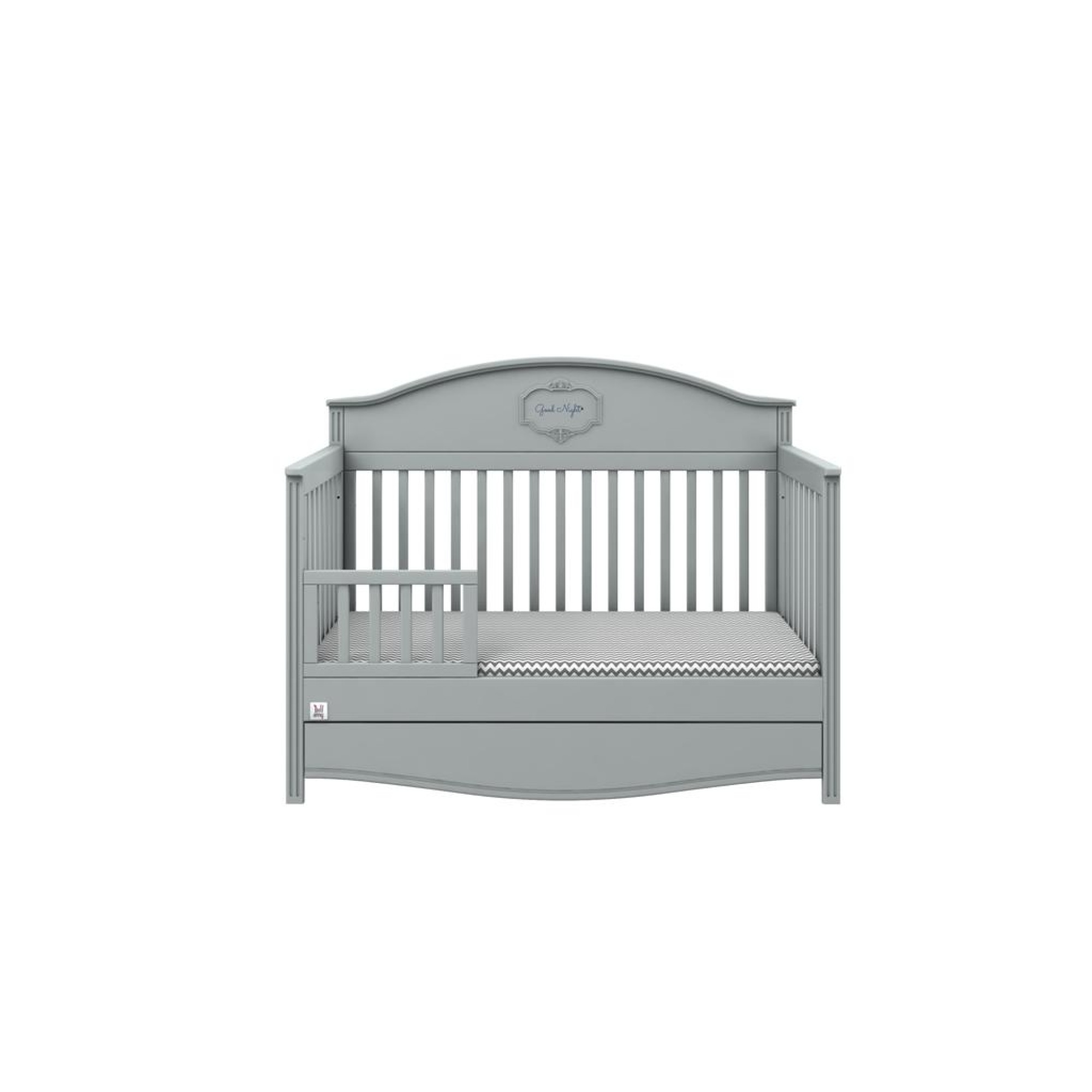 Patut bebe cu sertar, Good Night, lemn/MDF gri, 140 x 70 cm