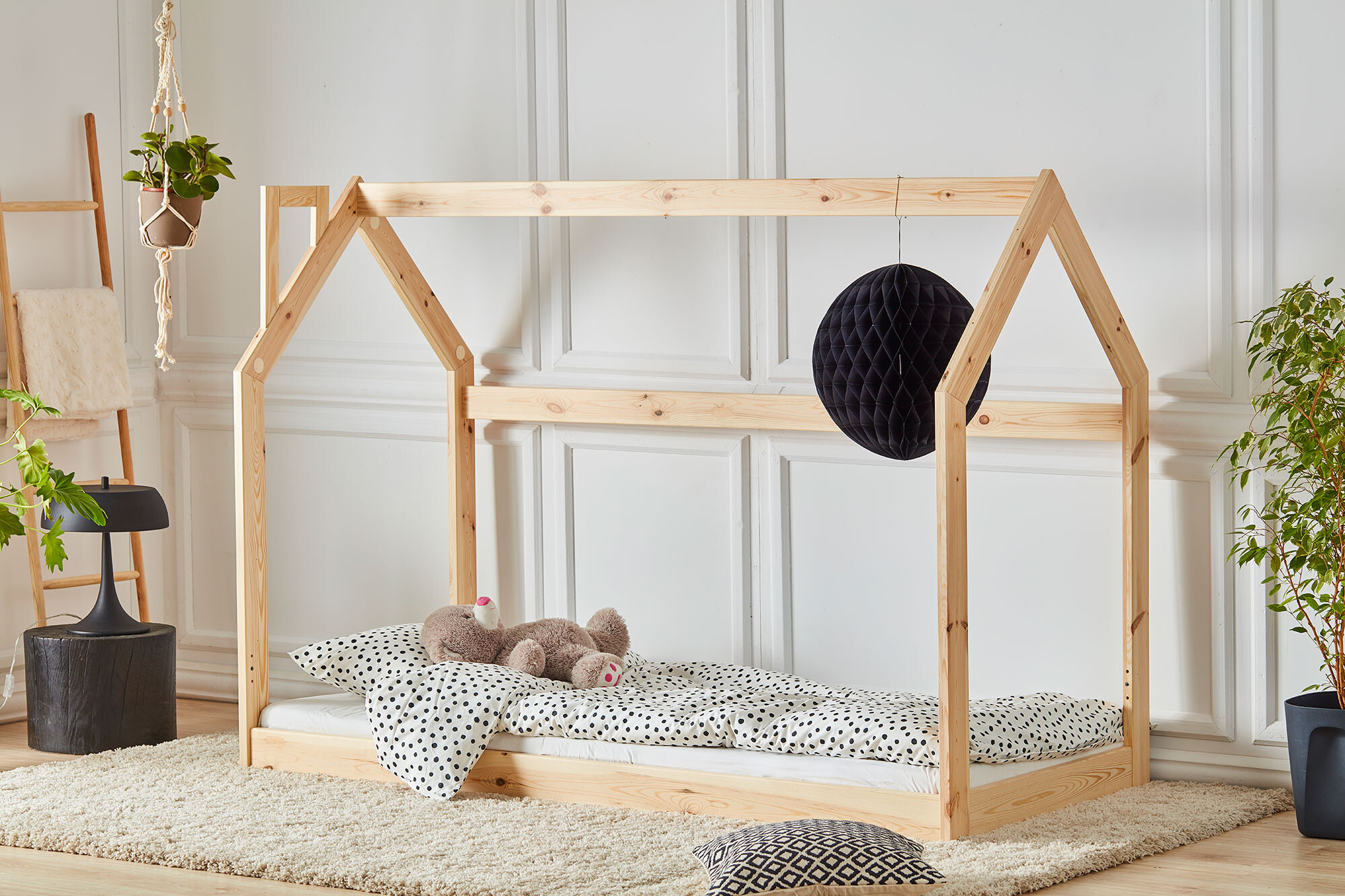 House bed Montessori, lemn de pin, 90x200 cm
