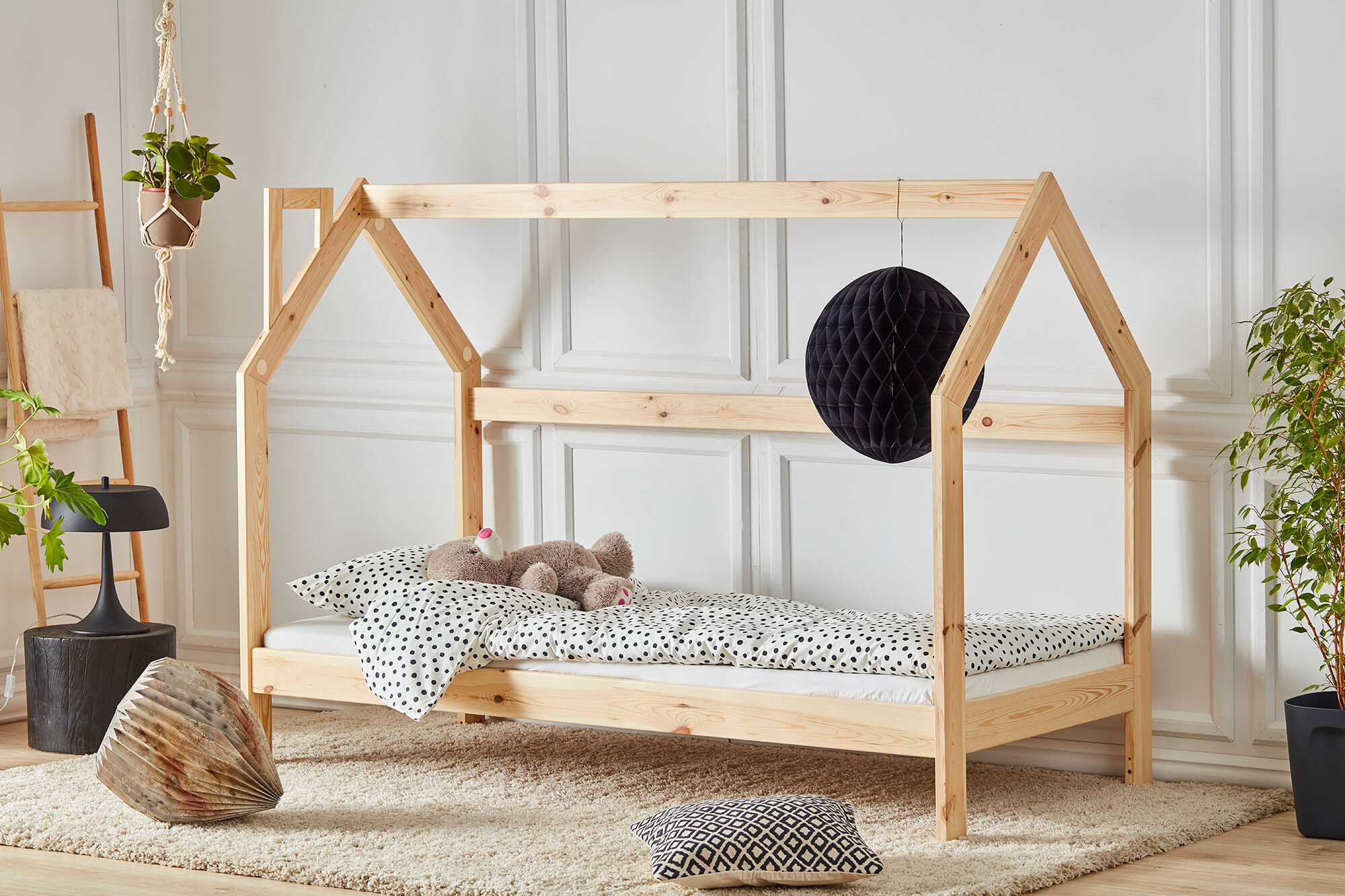 House bed Montessori, lemn de pin, 90x200 cm