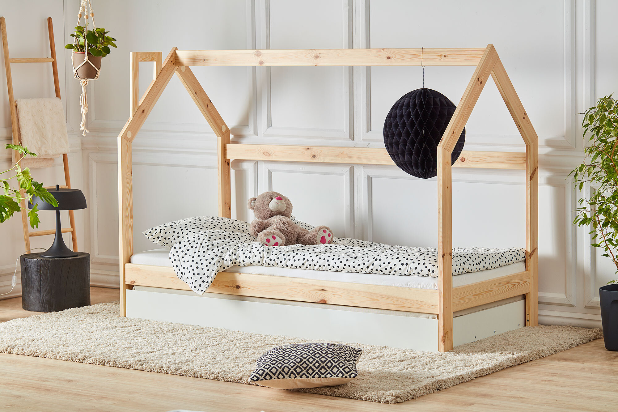 House bed Montessori, lemn de pin, 90x200 cm