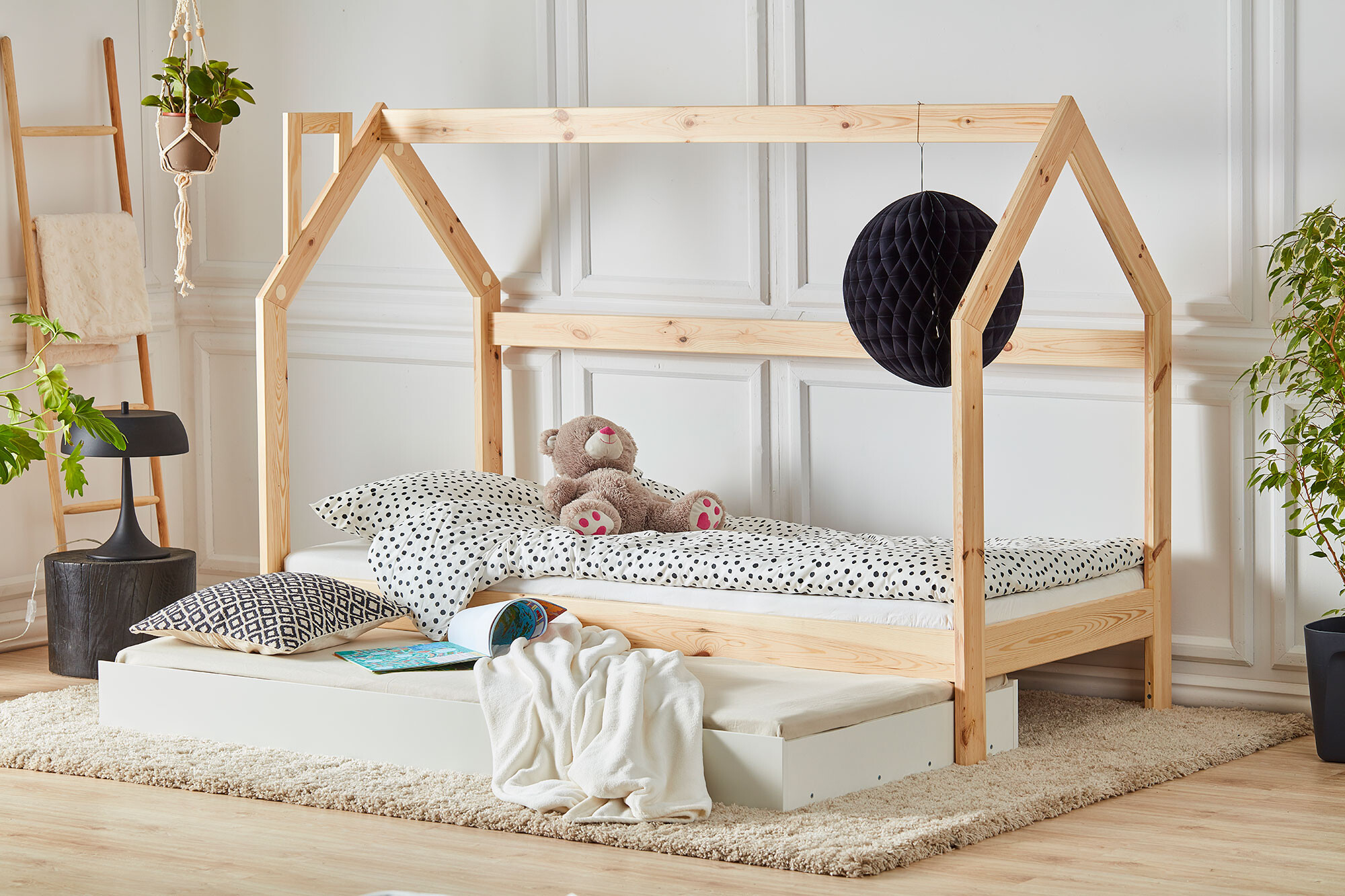 House bed Montessori, lemn de pin, 90x200 cm