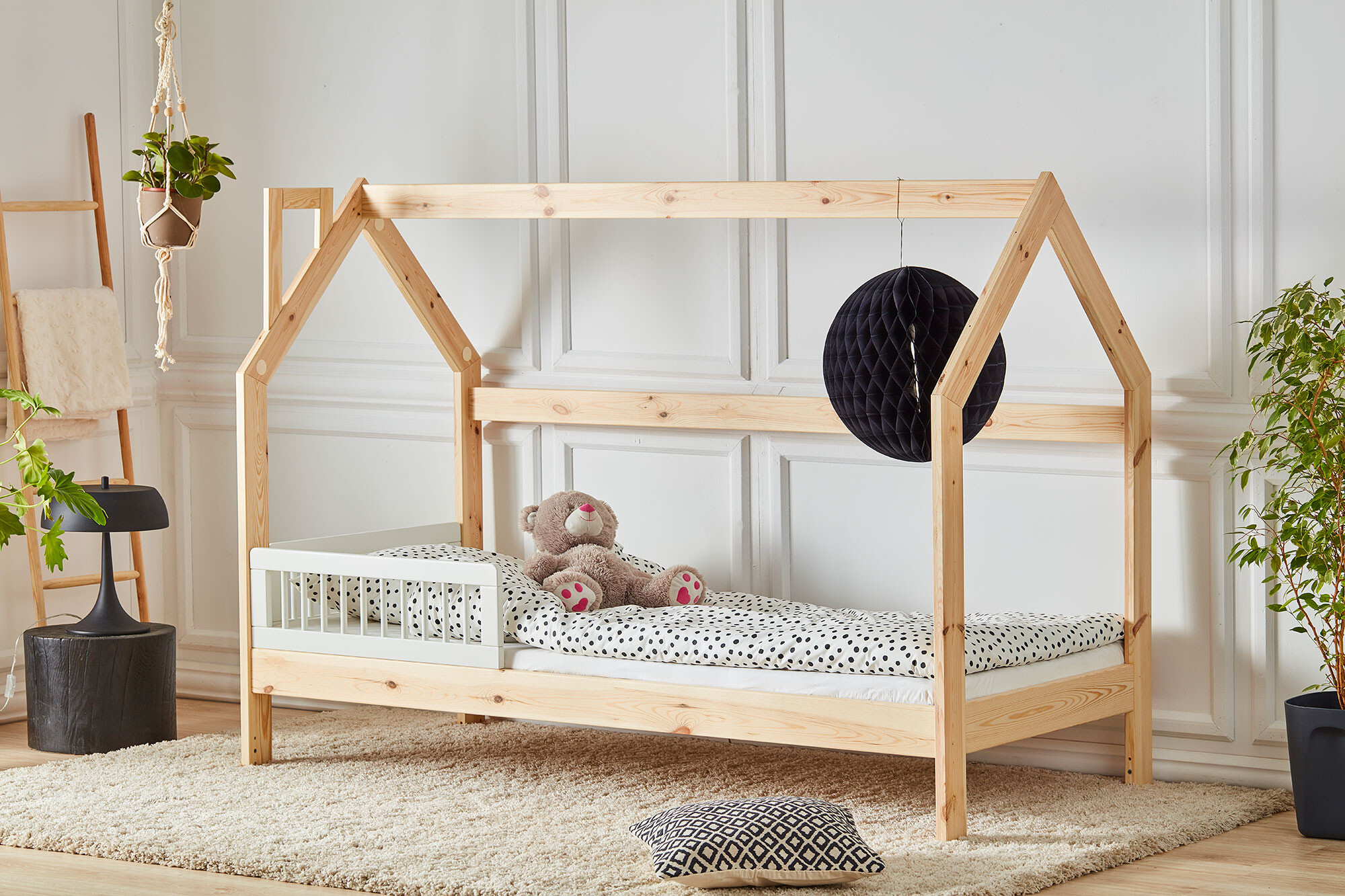 House bed Montessori, lemn de pin, 90x200 cm
