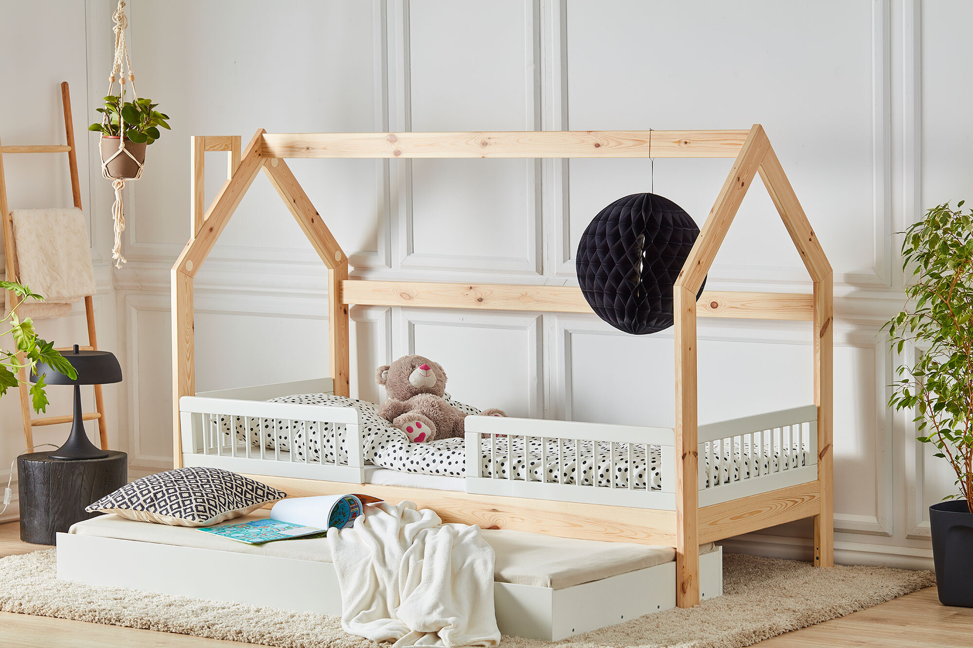 House bed Montessori, lemn de pin, 90x200 cm