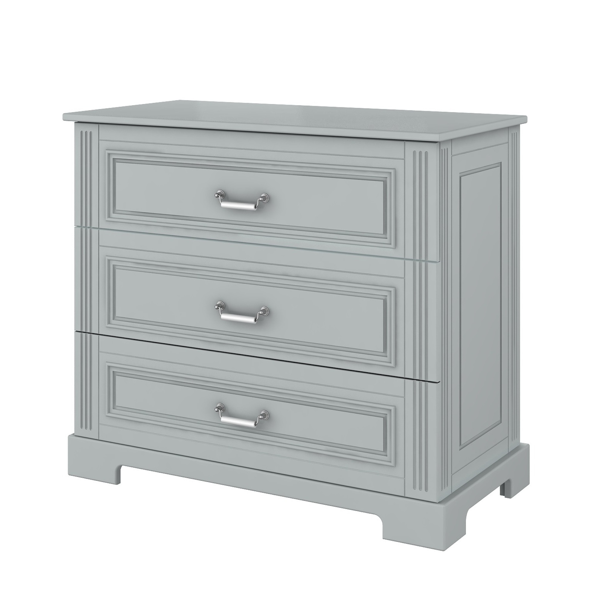 Comoda 3 sertare, cu manere de portelan, MDF, Gri, stil clasic-romantic, 120x90 cm, colectia INES