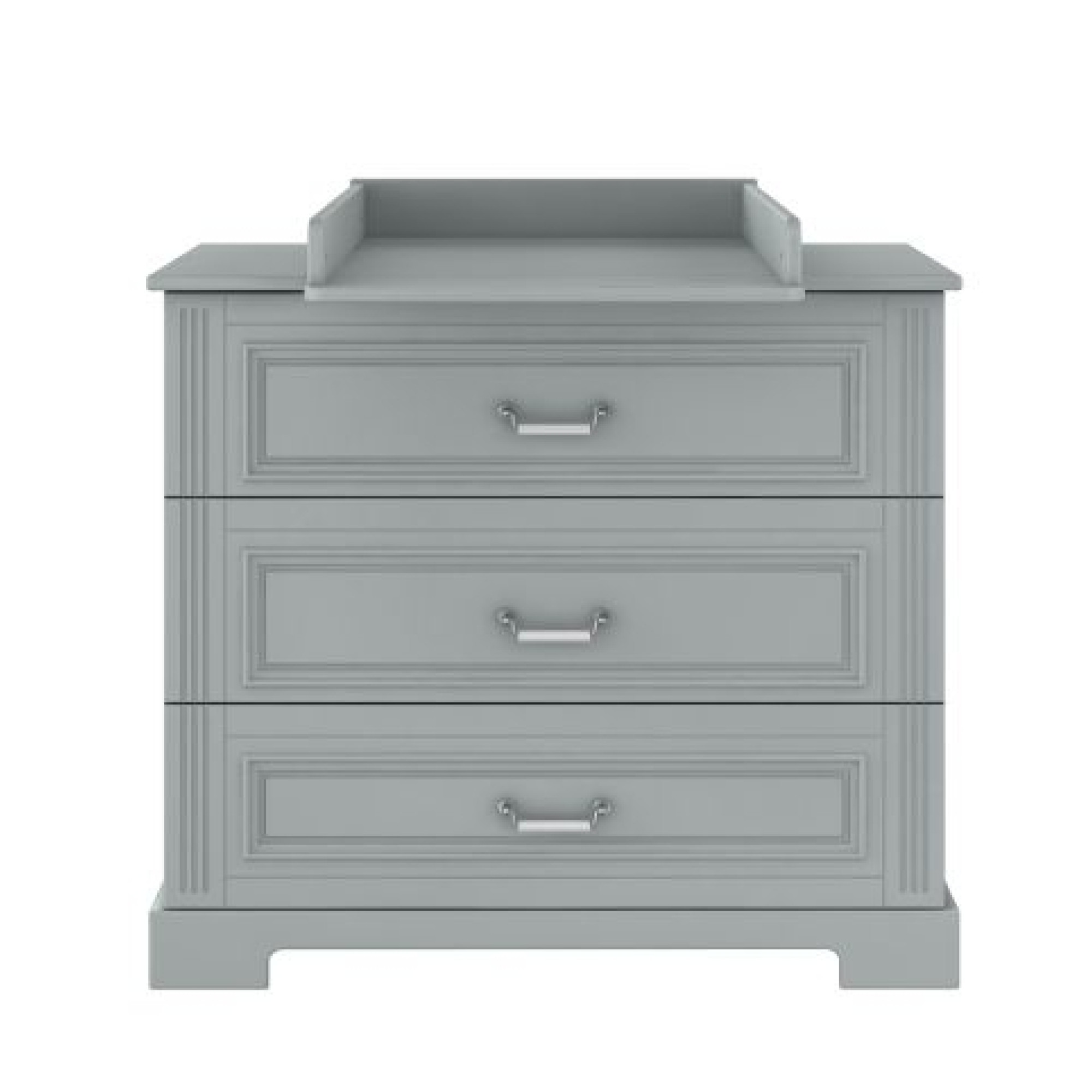 Comoda 3 sertare, cu manere de portelan, MDF, Gri, stil clasic-romantic, 120x90 cm, colectia INES