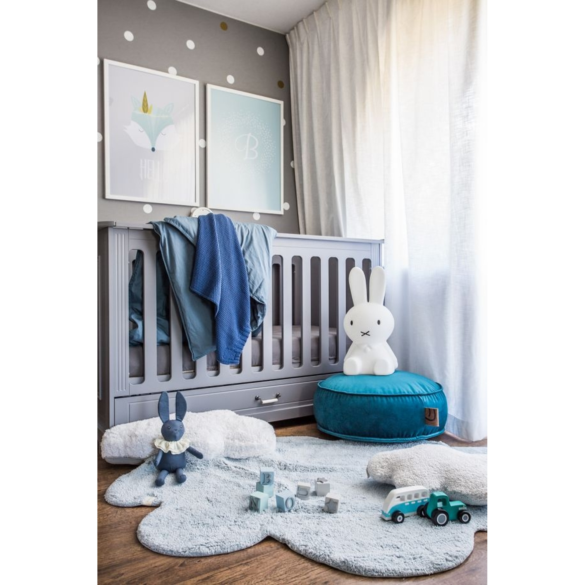 Patut bebe, Gri, lemn/MDF, stil clasic-romantic, 140 x 70 cm, colectia INES