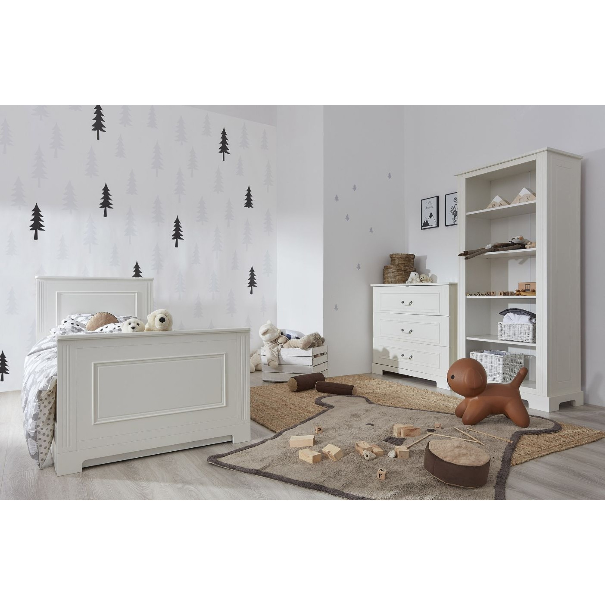 Pat de o persoana cu sertar, MDF ALB, stil clasic-romantic, 90x200 cm, colectia INES 