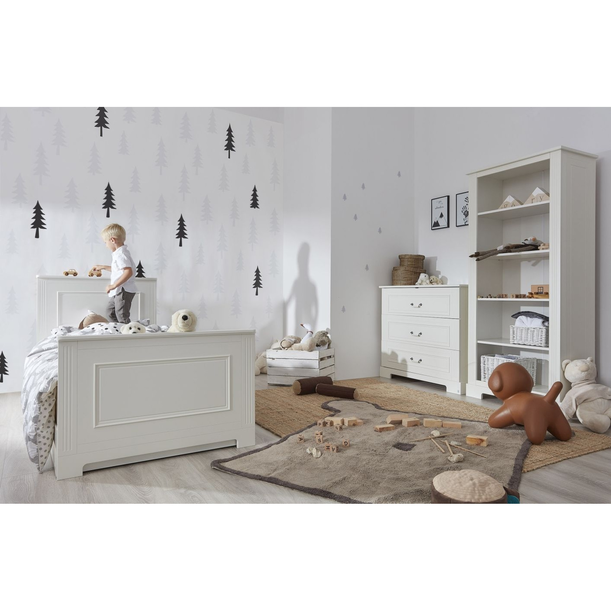 Biblioteca 5 rafturi, MDF, Alb, stil clasic-romantic, 180x80 cm, colectia INES