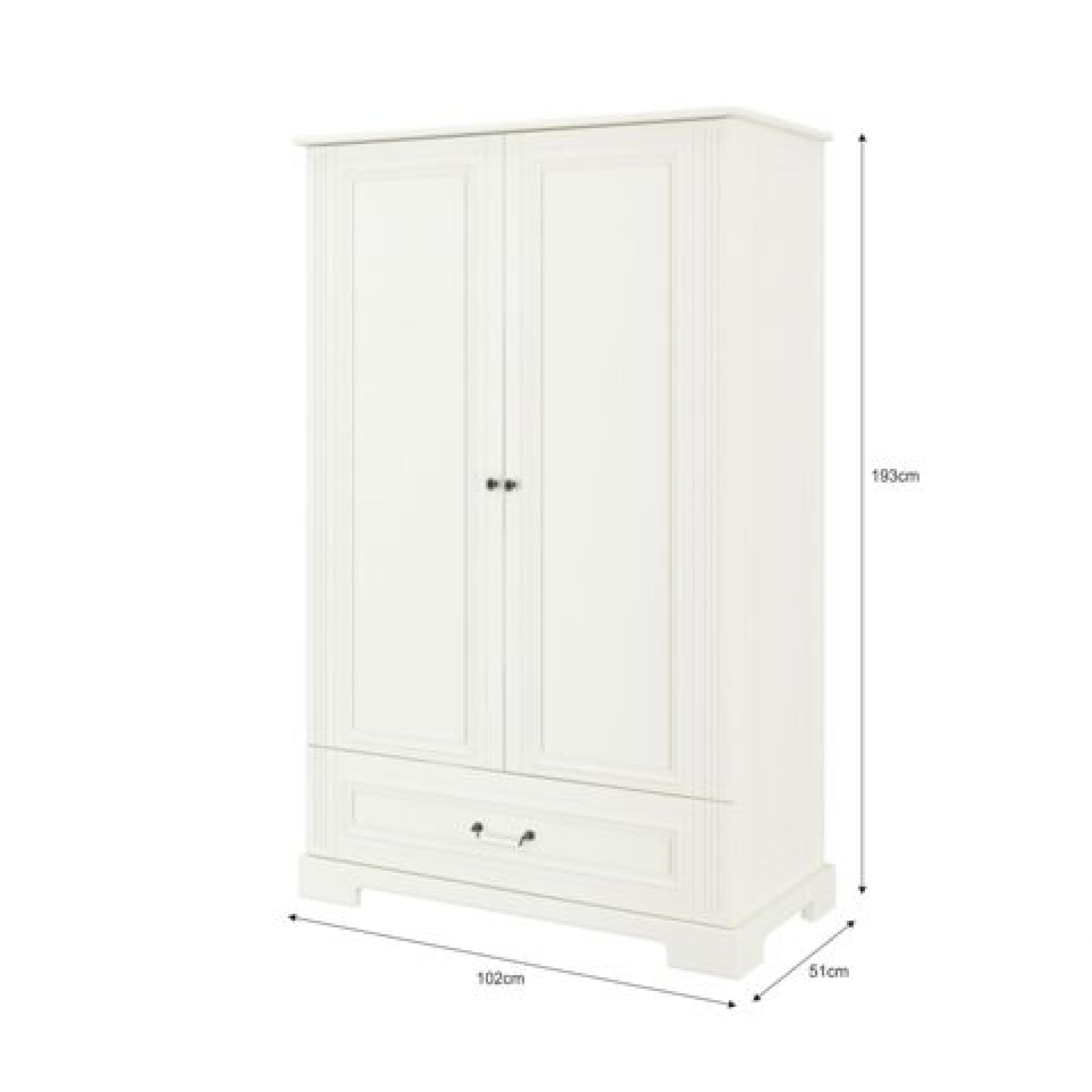 Dulap inalt 2 usi, 1 sertar, MDF, Alb, stil clasic-romantic 193x102 cm, colectia INES