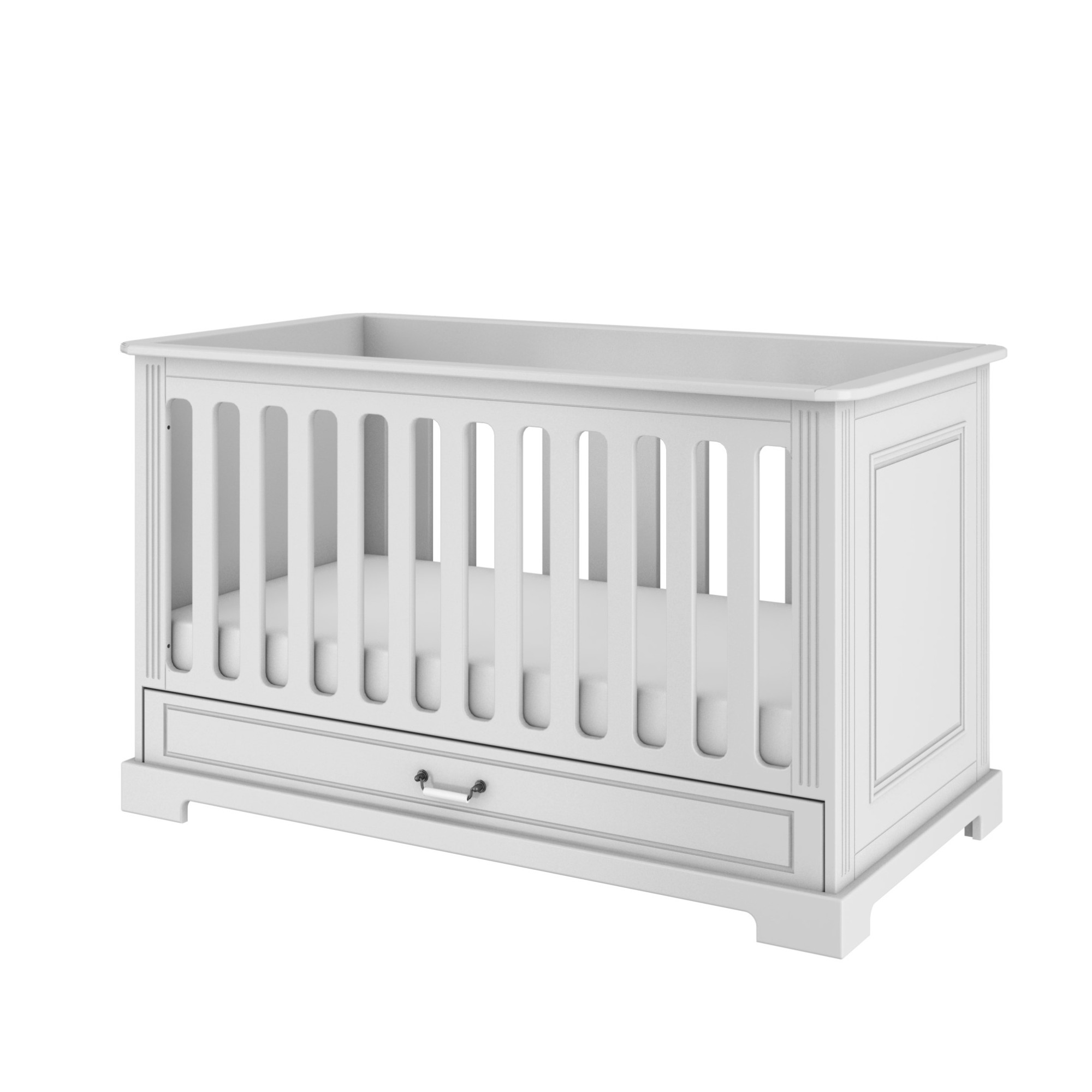 Patut bebe Alb, cu sertar, lemn/MDF, Stil Clasic-Romantic, 140 x 70 cm colectia INES