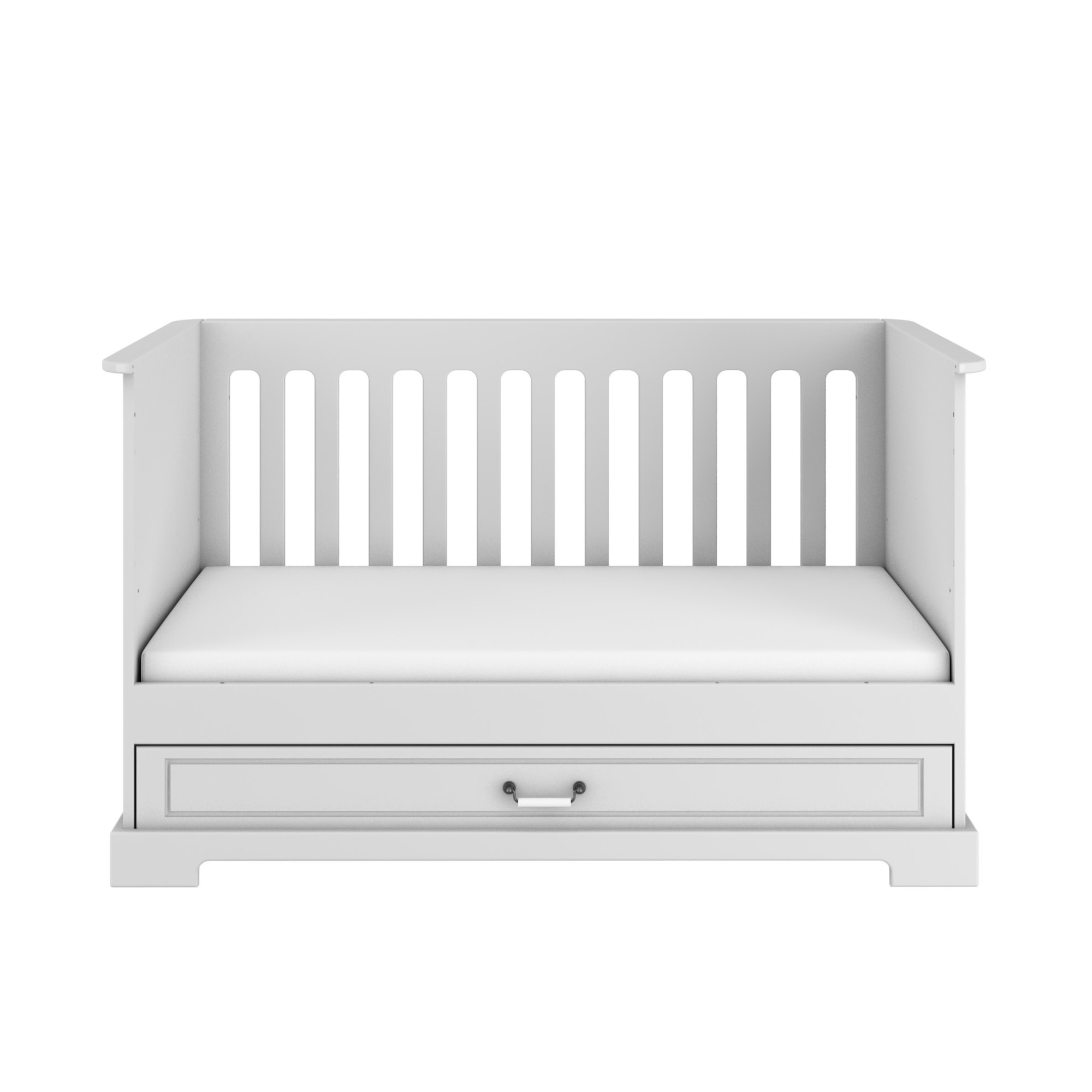 Patut bebe Alb, cu sertar, lemn/MDF, Stil Clasic-Romantic, 140 x 70 cm colectia INES