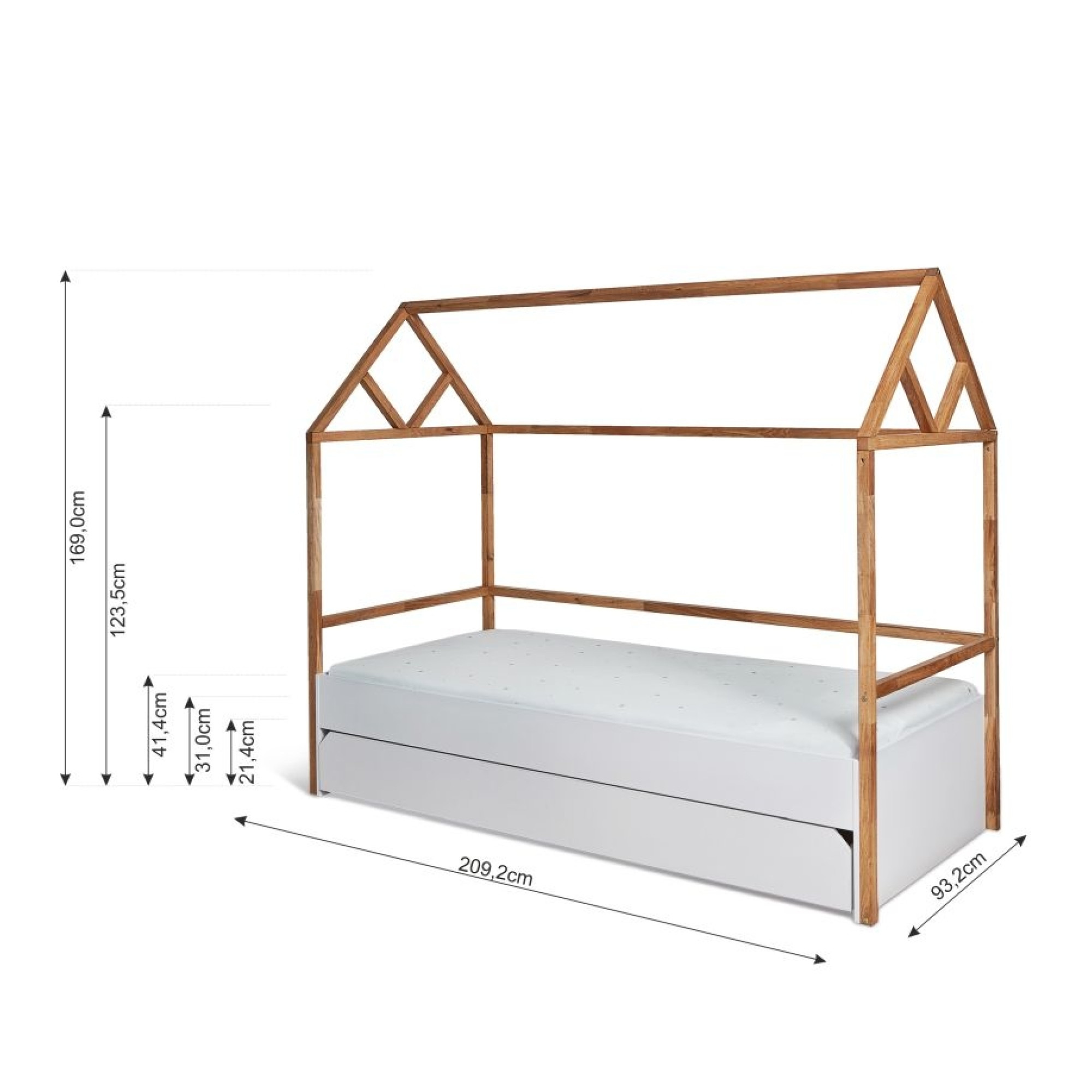 Pat tip casa cu sertar, Lemn de stejar, stil scandinav Gri, 90x200 cm, colectia LOTTA