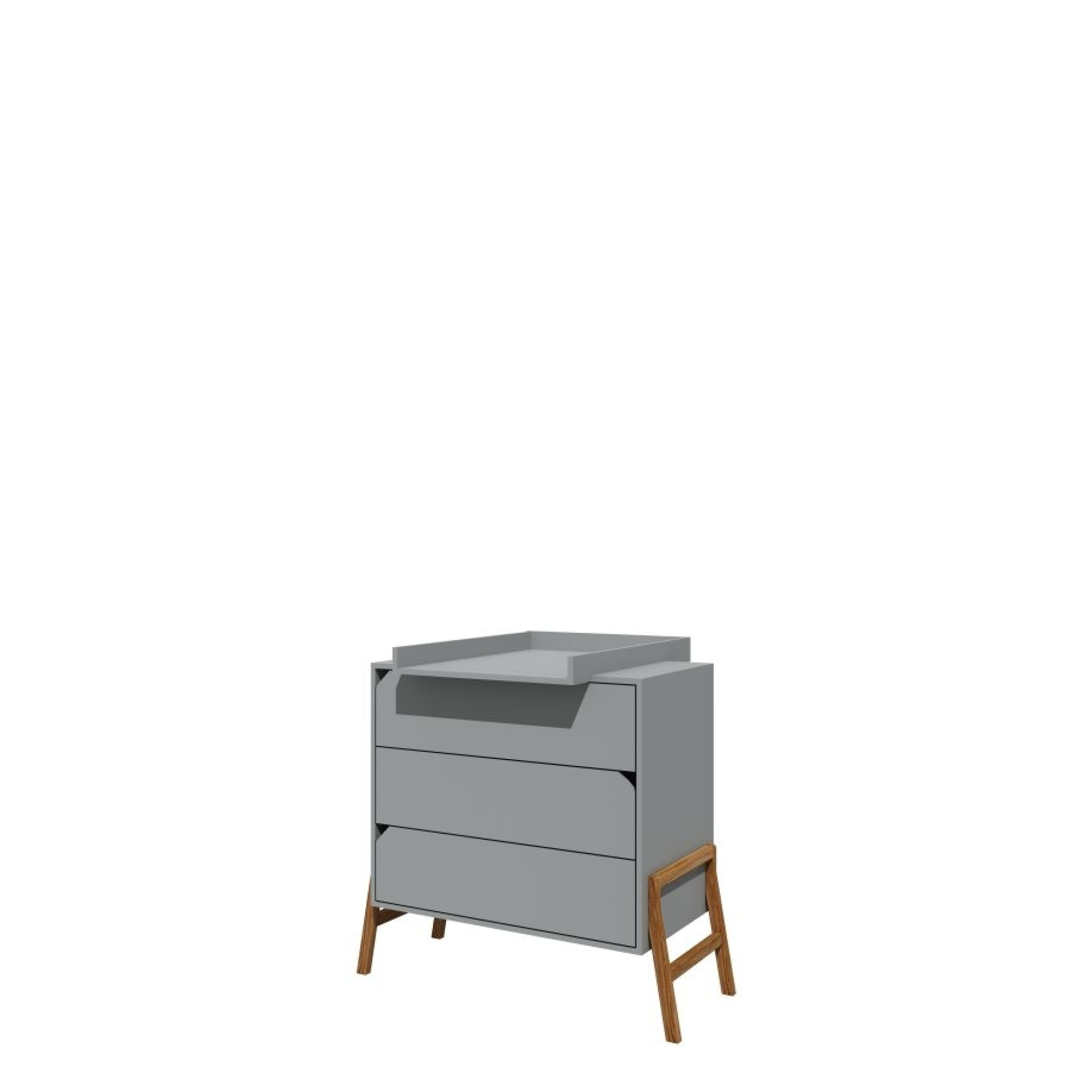 Comoda 3 sertare, PAL, picioare lemn stejar, Gri, stil scandiva, colectia LOTTA