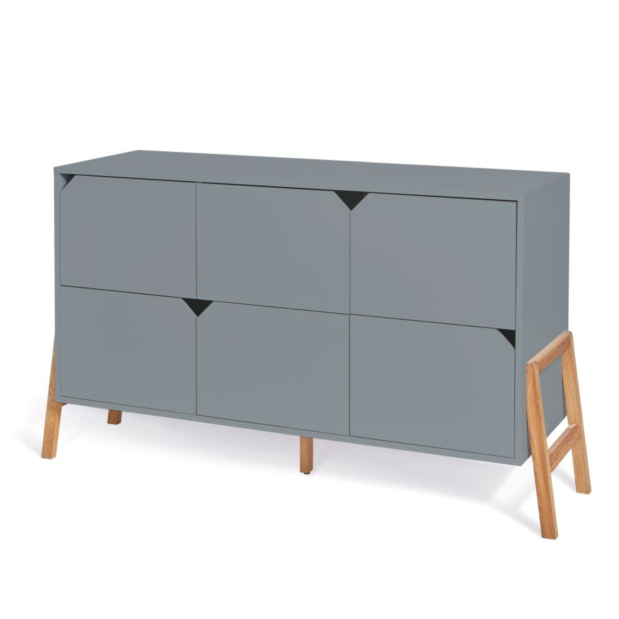 Comoda 6 sertare, PAL cu picioare din lemn de stejar, Gri, stil scandinav, colectia LOTTA