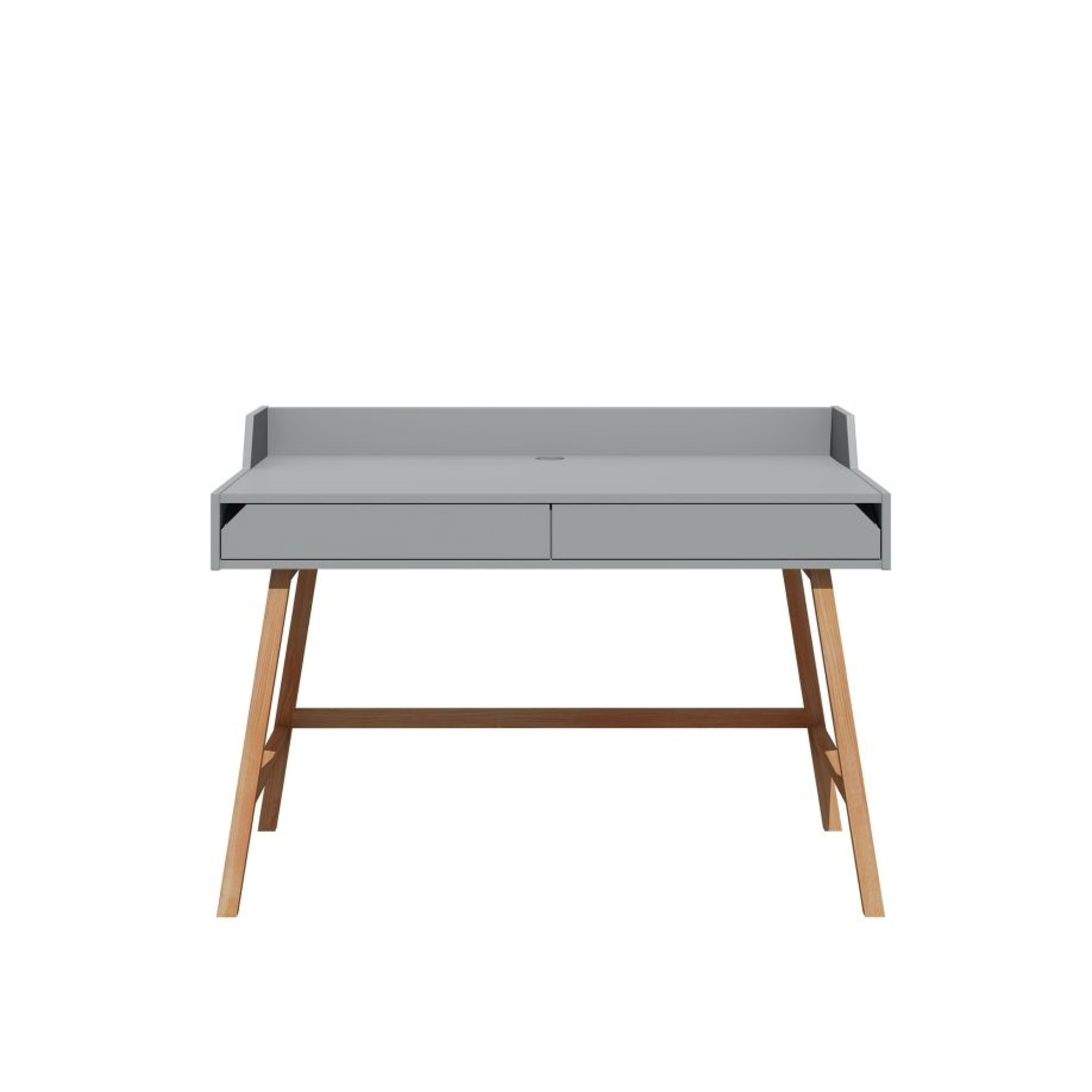 Birou LOTTA Gri, 2 sertare, blat 120x60 cm, picioare lemn de stejar, stil scandinav,
