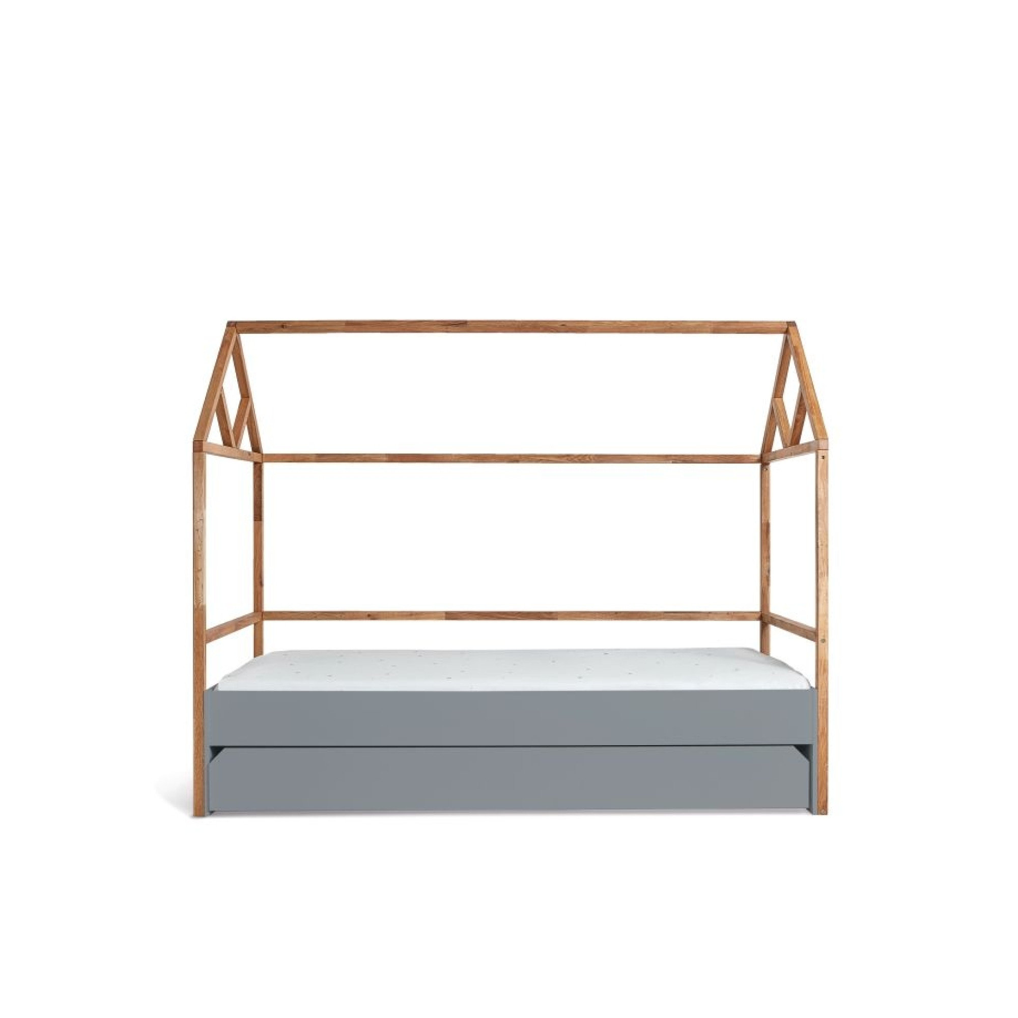 Pat tip casa cu sertar, Lemn de stejar, stil scandinav Gri, 90x200 cm, colectia LOTTA