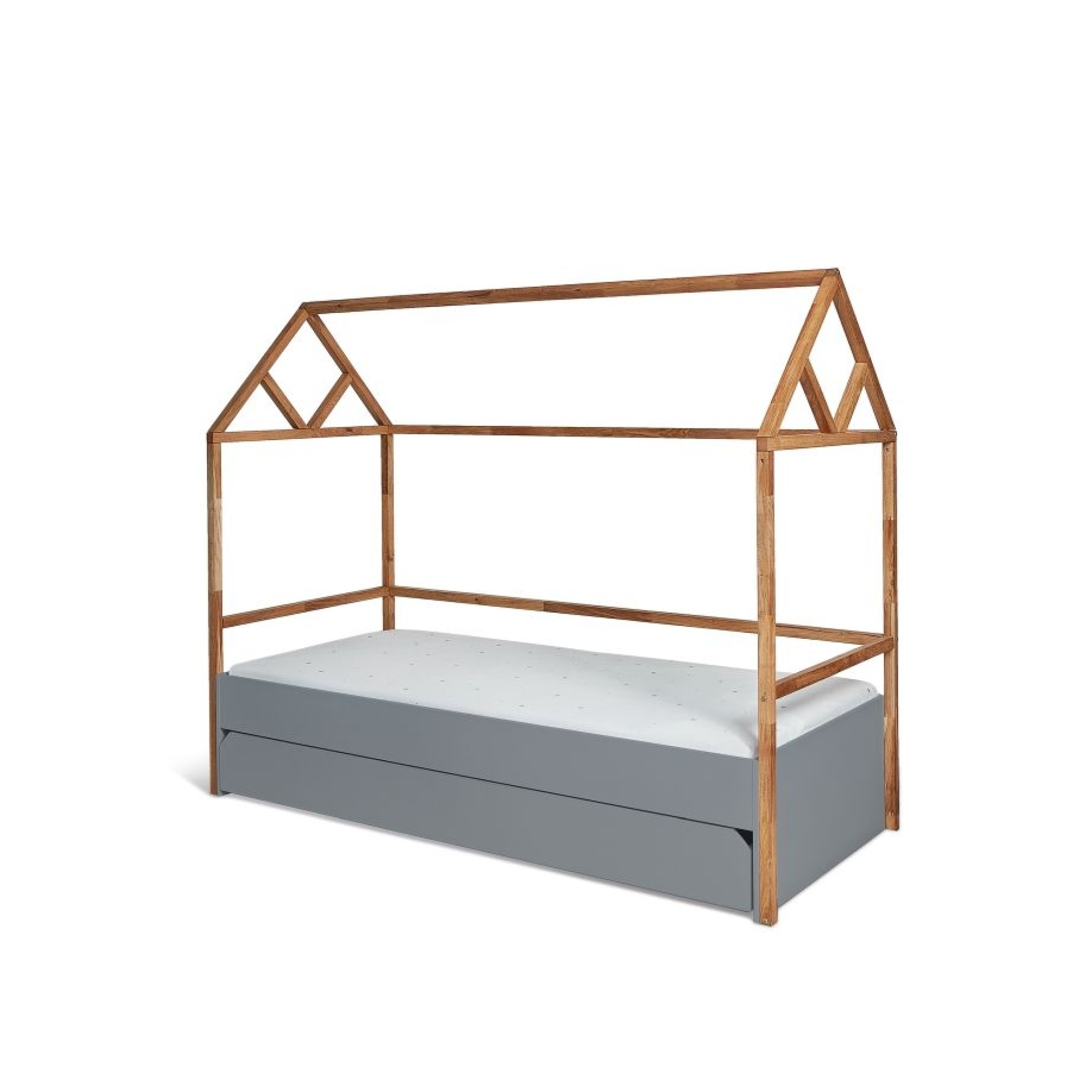 Pat tip casa cu sertar, Lemn de stejar, stil scandinav Gri, 90x200 cm, colectia LOTTA