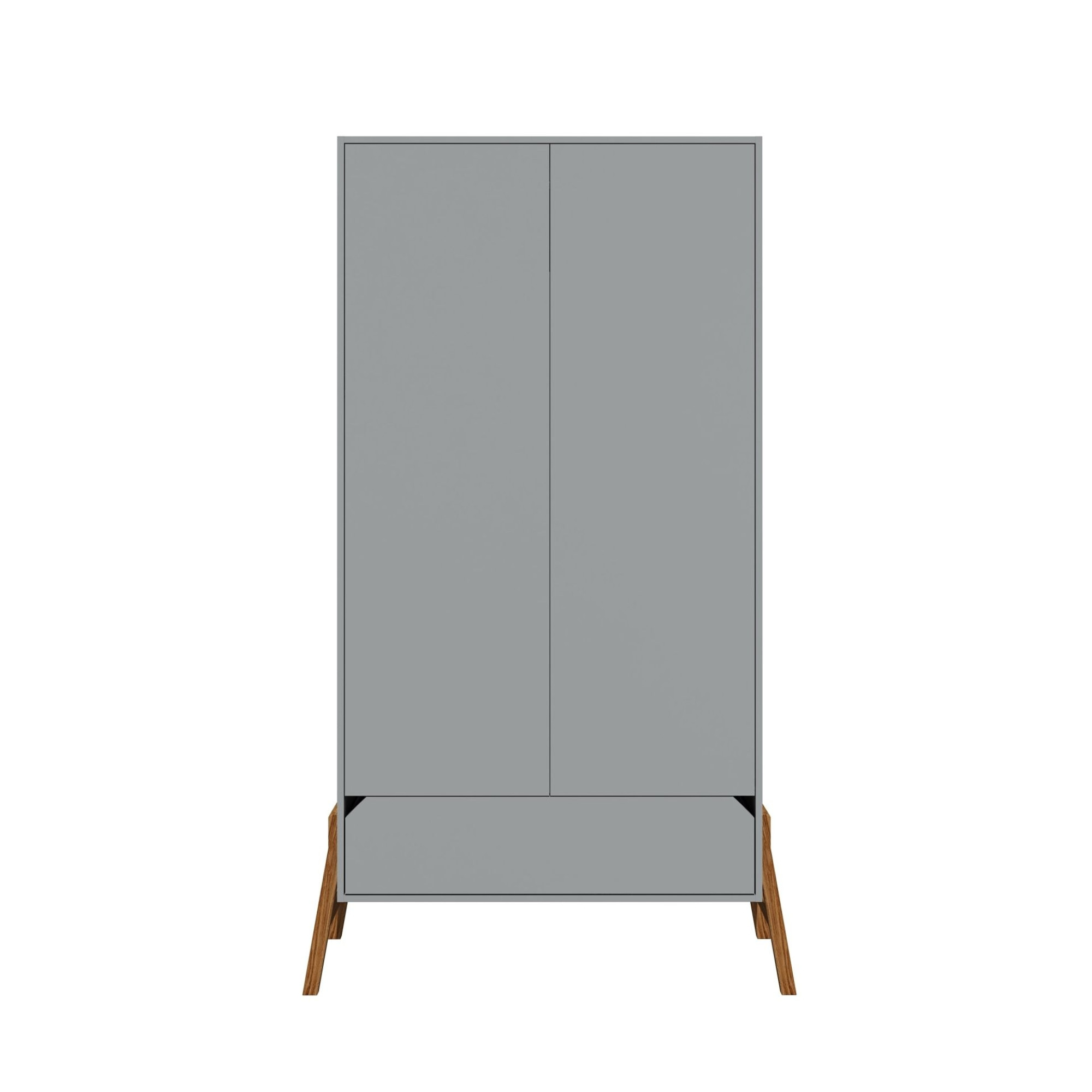 Dulap 2 usi, 1 sertar, PAL, picioare lemn de stejar, Gri, stil scandinav, 200x100 cm, colectia LOTTA