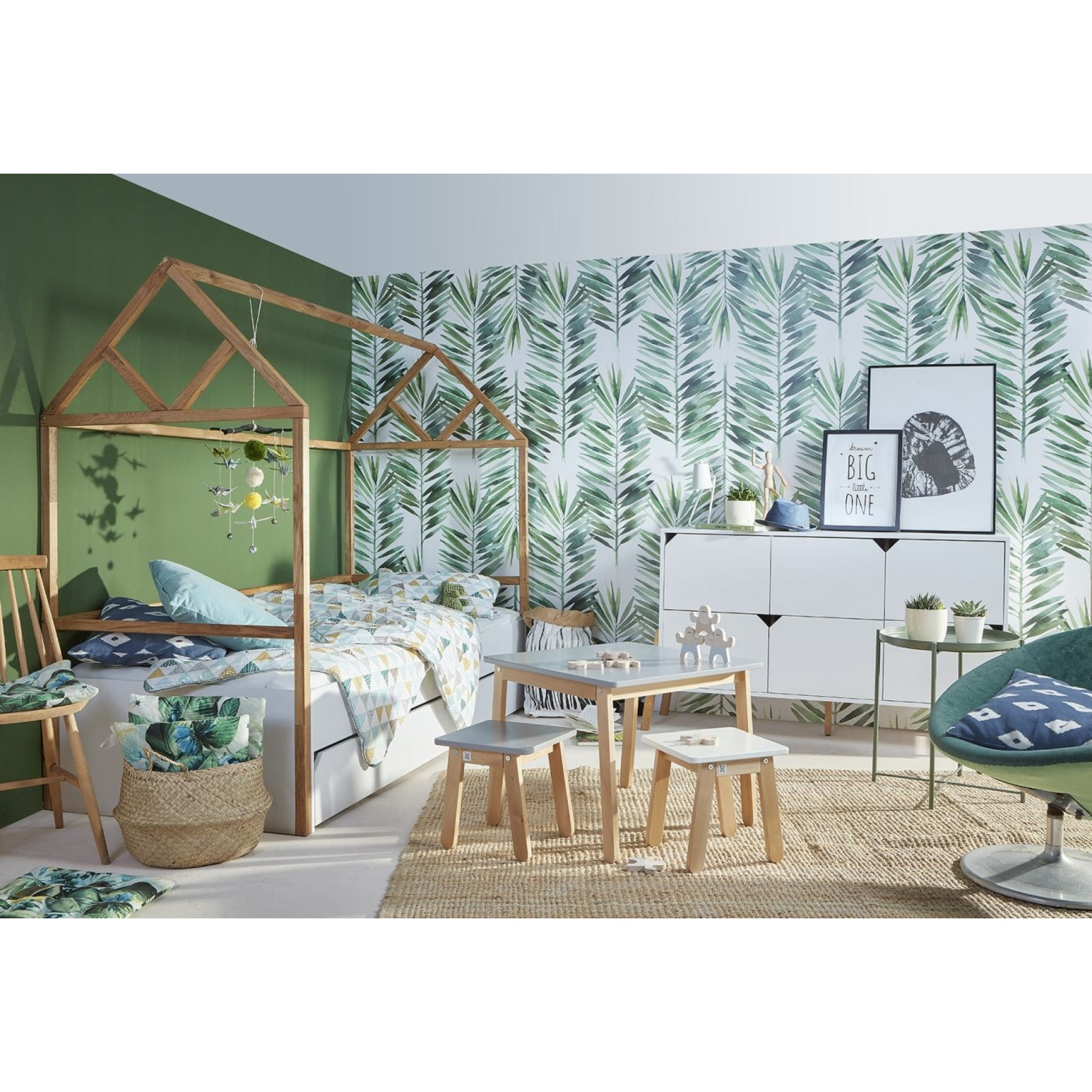 Pat tip casa cu sertar, Lemn de stejar, stil scandinav Alb, 90x200 cm, colectia LOTTA