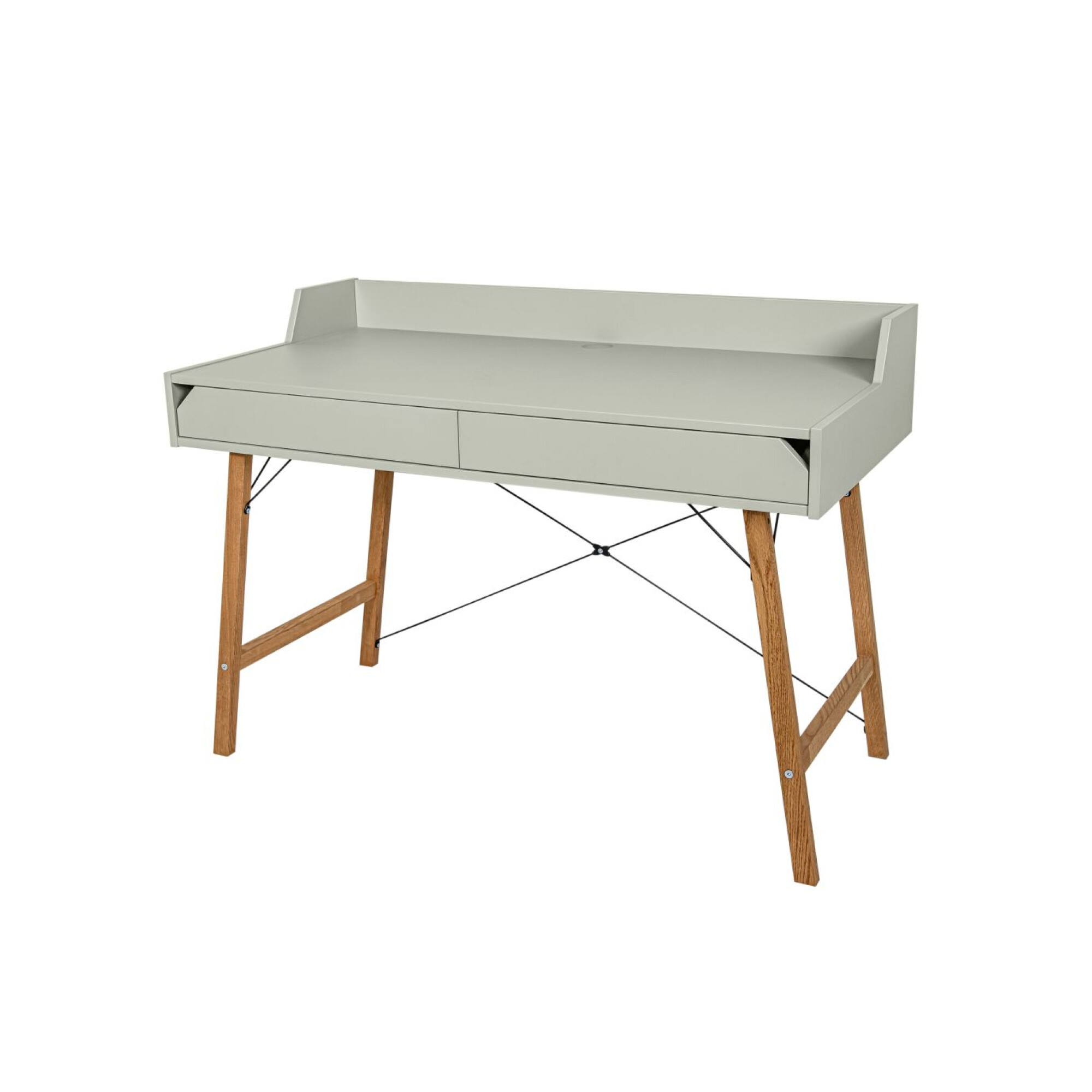 Birou LOTTA Sage, 2 sertare, blat 120x60 cm, picioare lemn de stejar, stil scandinav,
