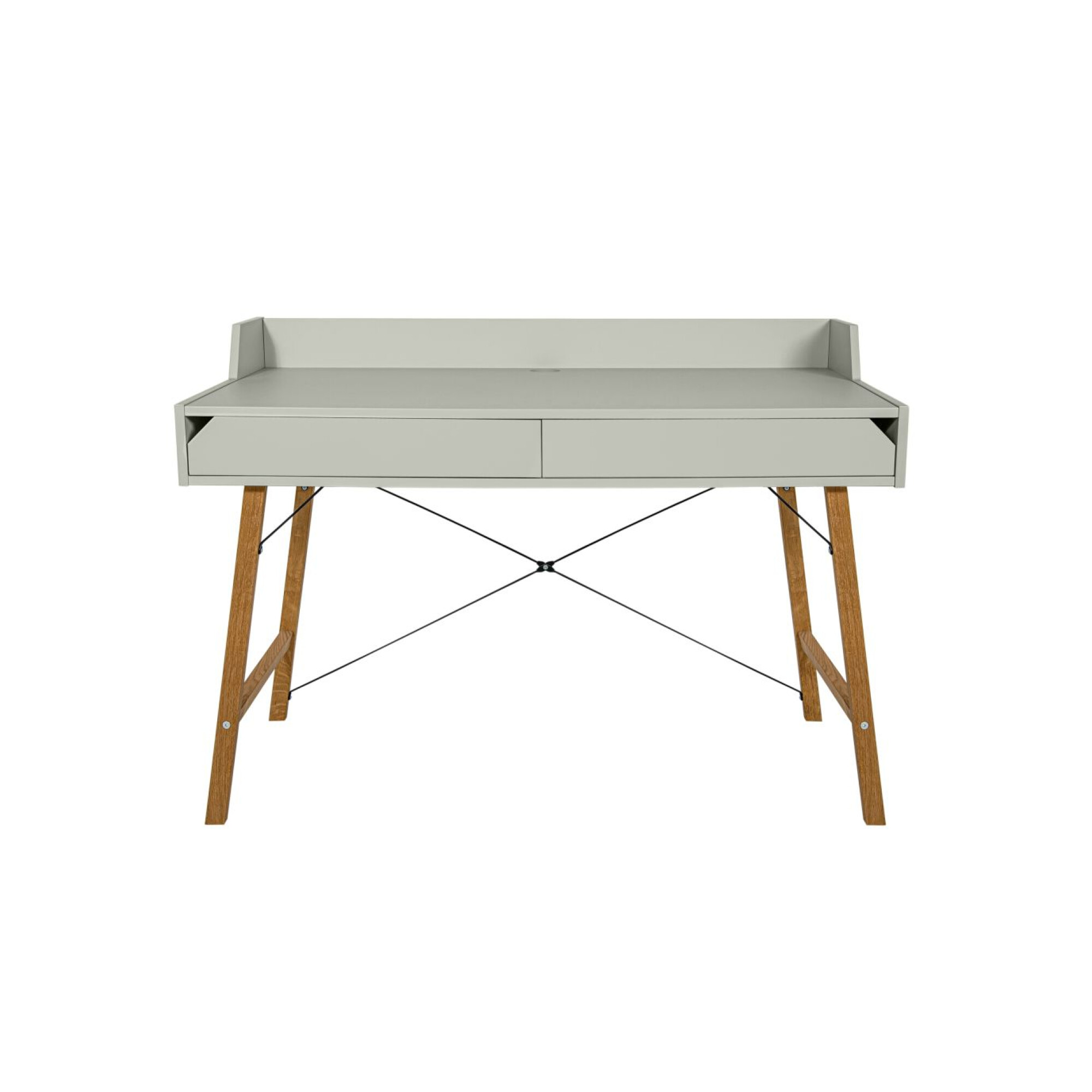 Birou LOTTA Sage, 2 sertare, blat 120x60 cm, picioare lemn de stejar, stil scandinav,