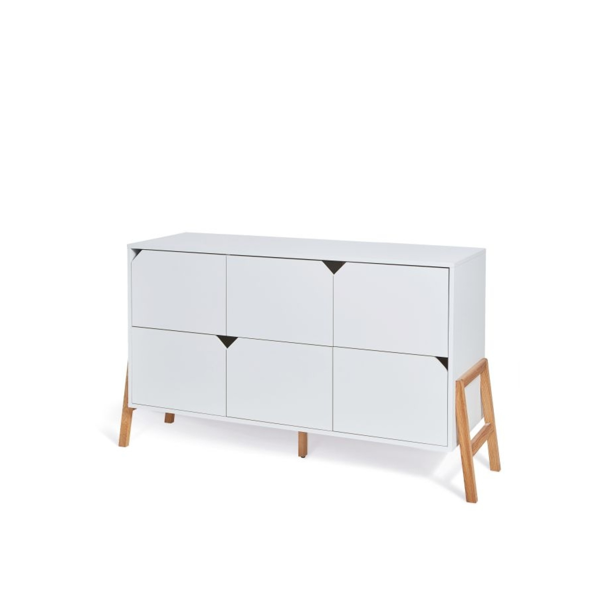 Comoda 6 sertare, PAL cu picioare din lemn de stejar, Alb, stil scandinav, colectia LOTTA