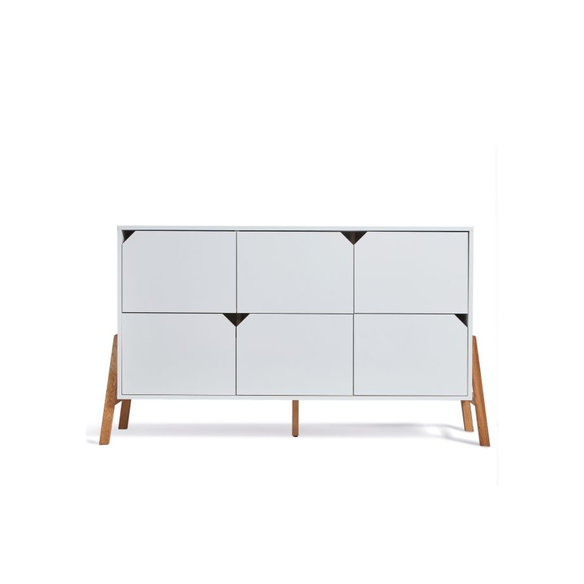 Comoda 6 sertare, PAL cu picioare din lemn de stejar, Alb, stil scandinav, colectia LOTTA