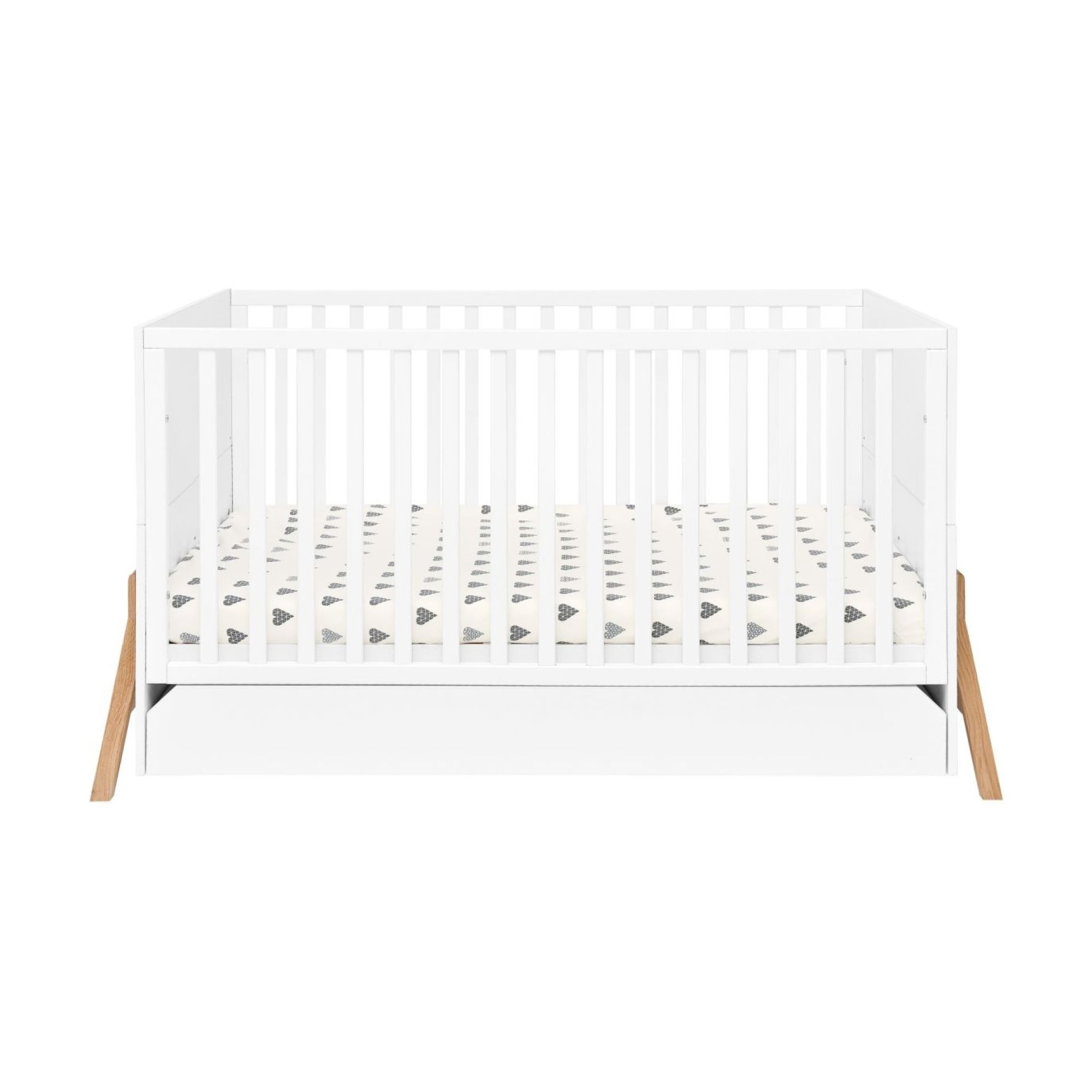 Patut bebe transformabil, cu sertar, lemn/MDF, Alb, stil scandinav, 140 x 70 cm, colectia LOTTA