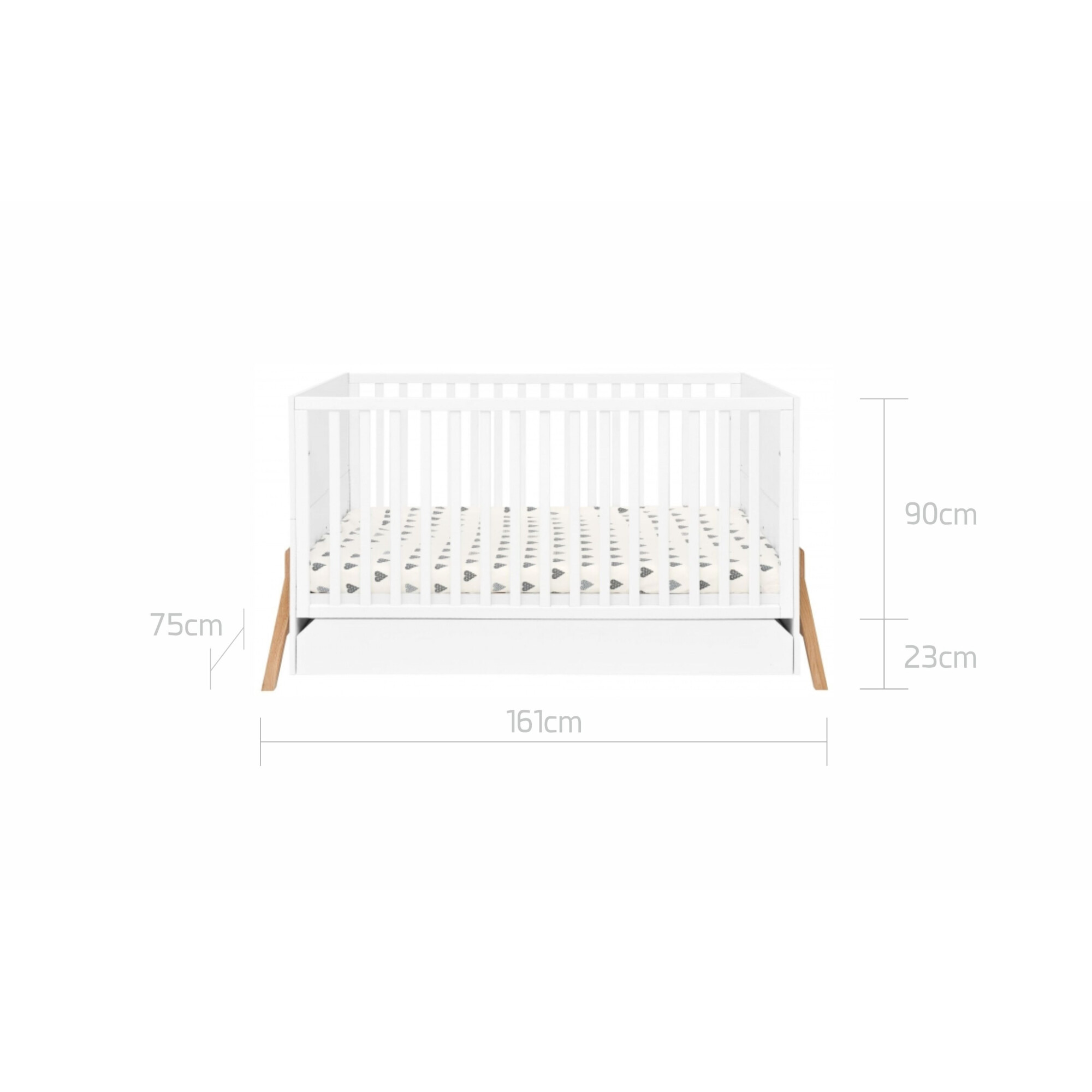 Set patut bebe lemn, alb cu sertar si saltea 140x70 cm colectia Lotta 
