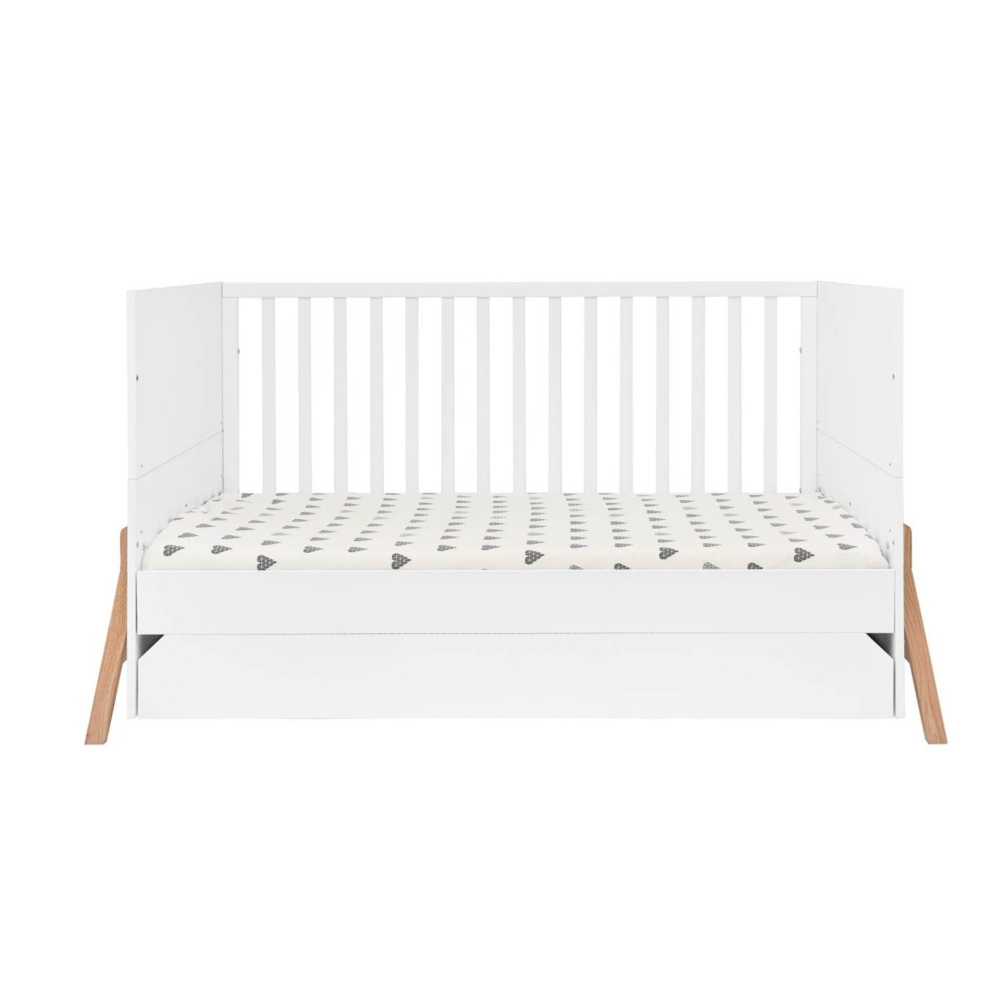 Patut bebe transformabil, cu sertar, lemn/MDF, Alb, stil scandinav, 140 x 70 cm, colectia LOTTA
