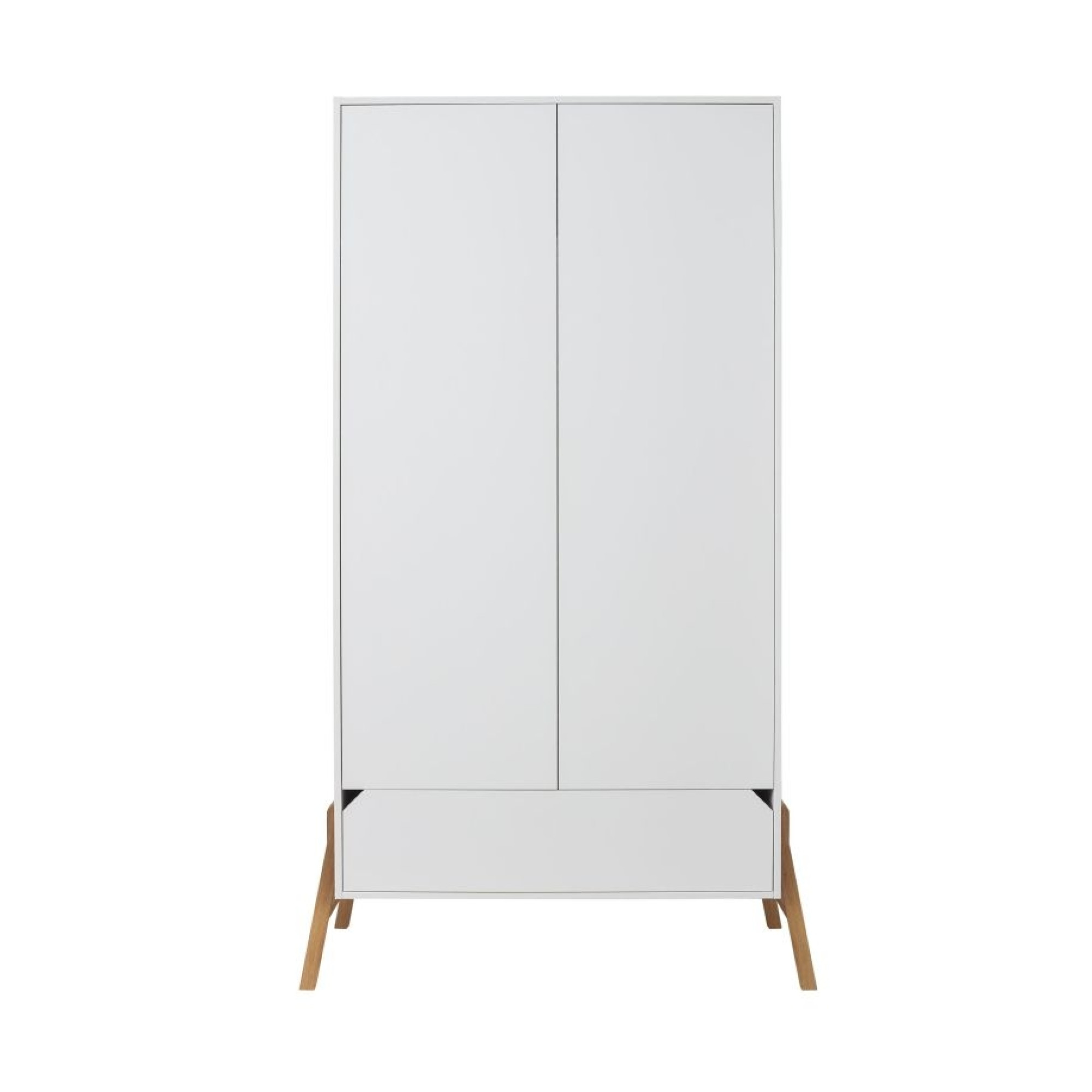 Dulap 2 usi, 1 sertar, PAL, picioare lemn de stejar, Alb, stil scandinav, 200x100 cm, colectia LOTTA
